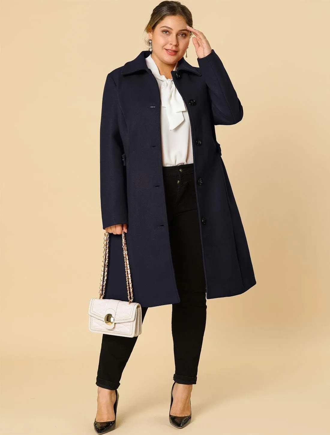 Agnes Orinda Women's Plus Size Single Breasted Belted Winter Long Coat