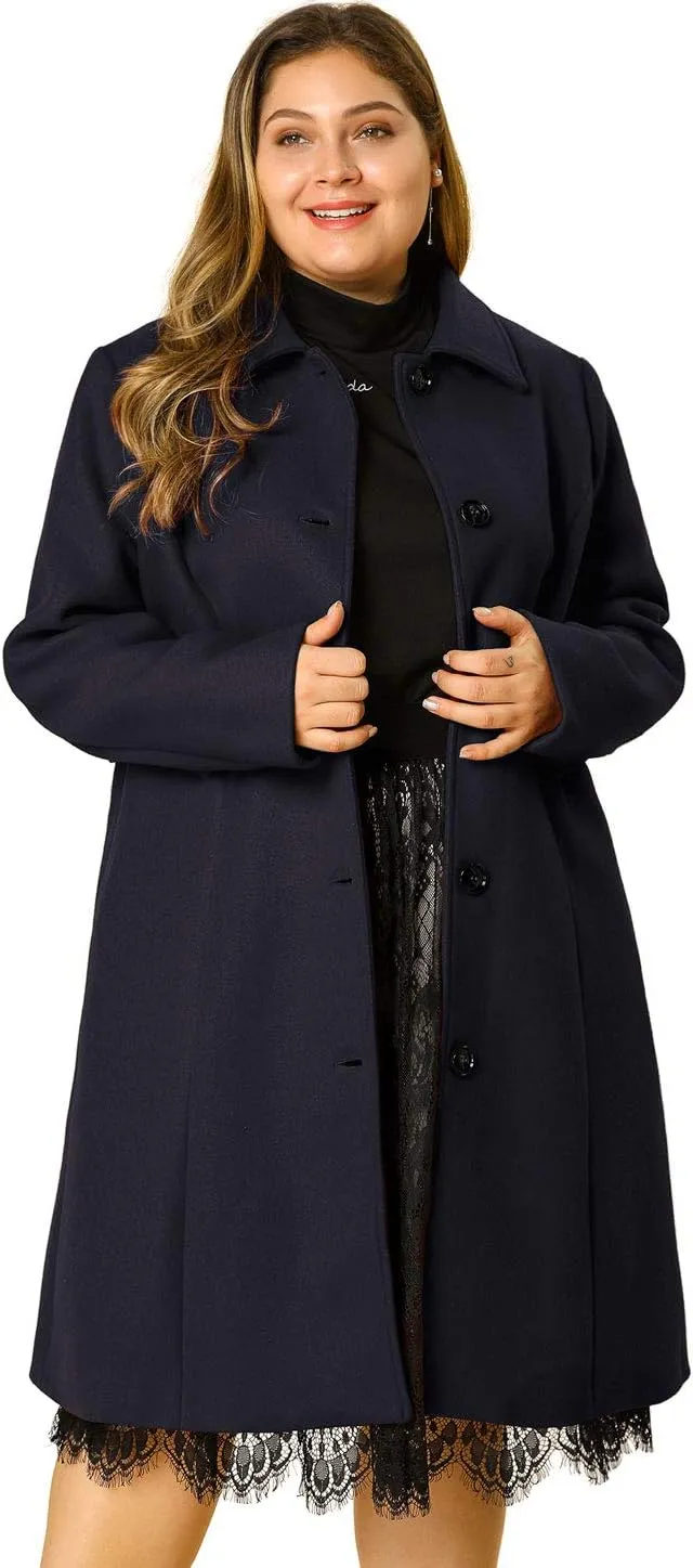 Agnes Orinda Women's Plus Size Single Breasted Belted Winter Long Coat