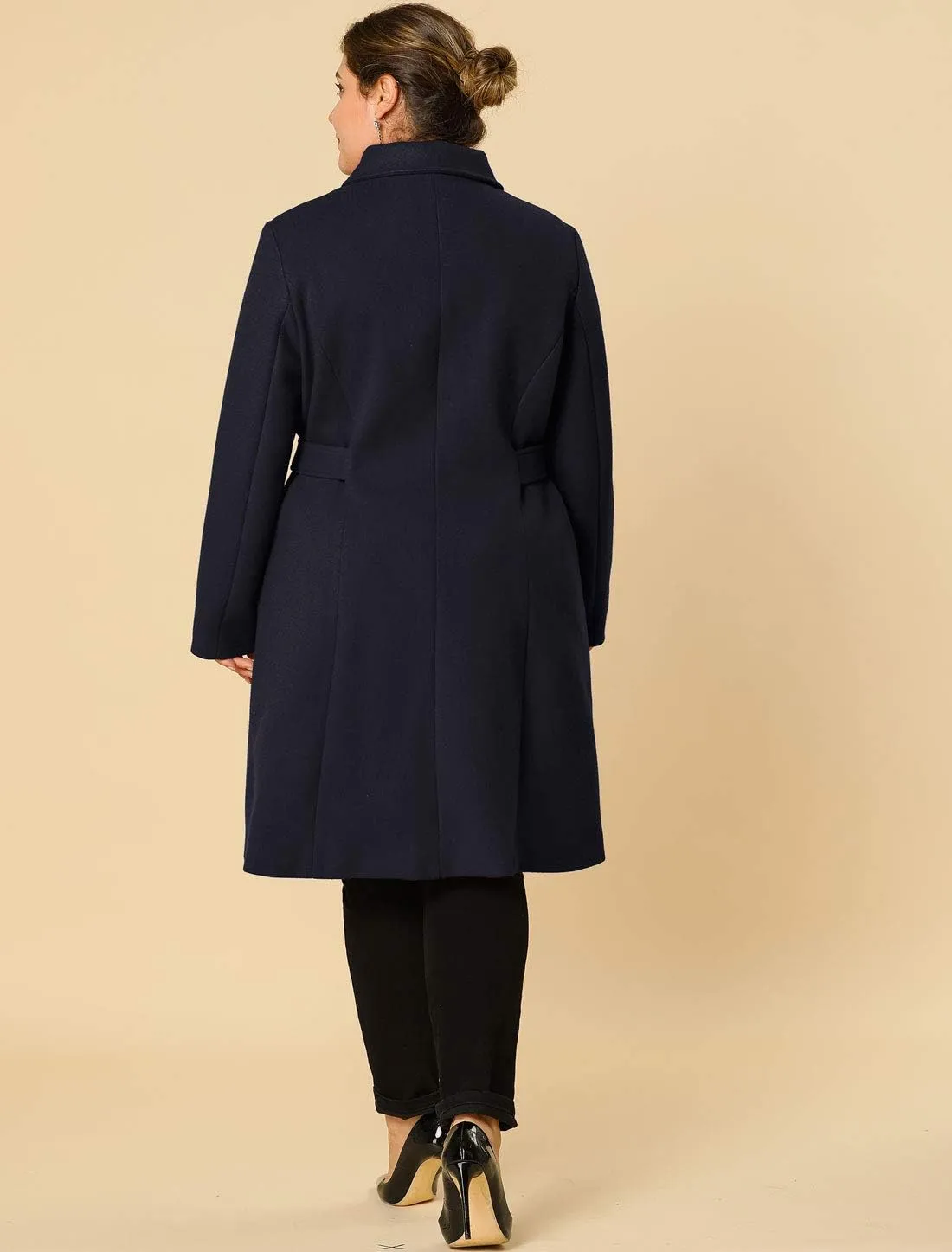Agnes Orinda Women's Plus Size Single Breasted Belted Winter Long Coat