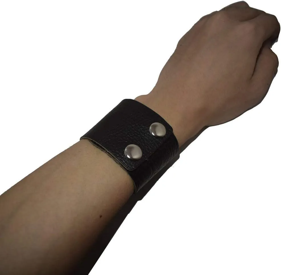 AZYOUNG Men's Black Brown White 5cm Wide Leather Bracelet Two Rows of Buckles Wristband Cuff Bangle,Length:23cm