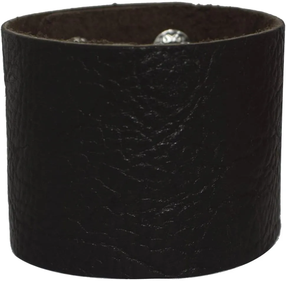 AZYOUNG Men's Black Brown White 5cm Wide Leather Bracelet Two Rows of Buckles Wristband Cuff Bangle,Length:23cm