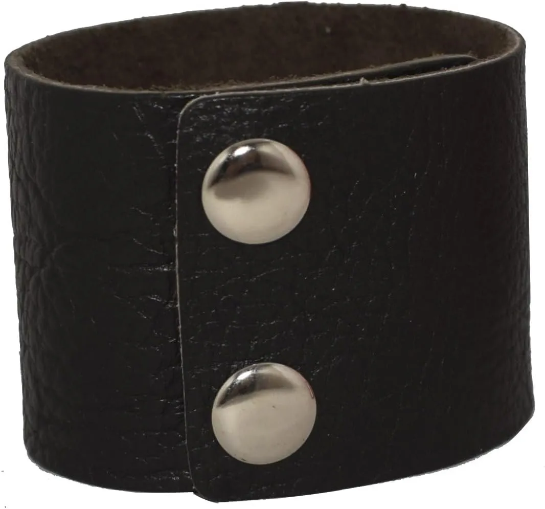 AZYOUNG Men's Black Brown White 5cm Wide Leather Bracelet Two Rows of Buckles Wristband Cuff Bangle,Length:23cm