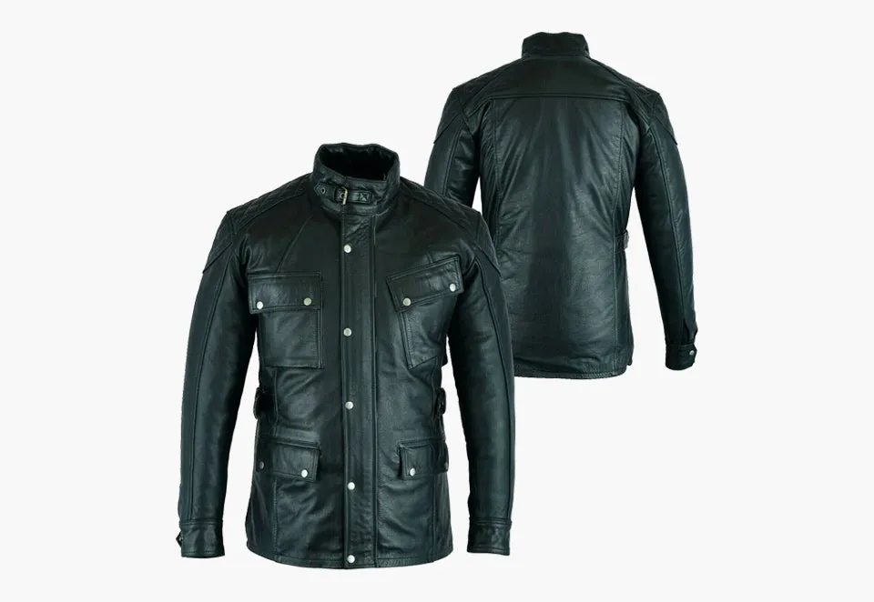 BGA Trailmaster 2.0 Motorcycle Waxed Leather Jacket Black