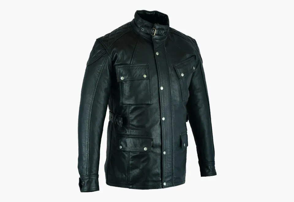 BGA Trailmaster 2.0 Motorcycle Waxed Leather Jacket Black