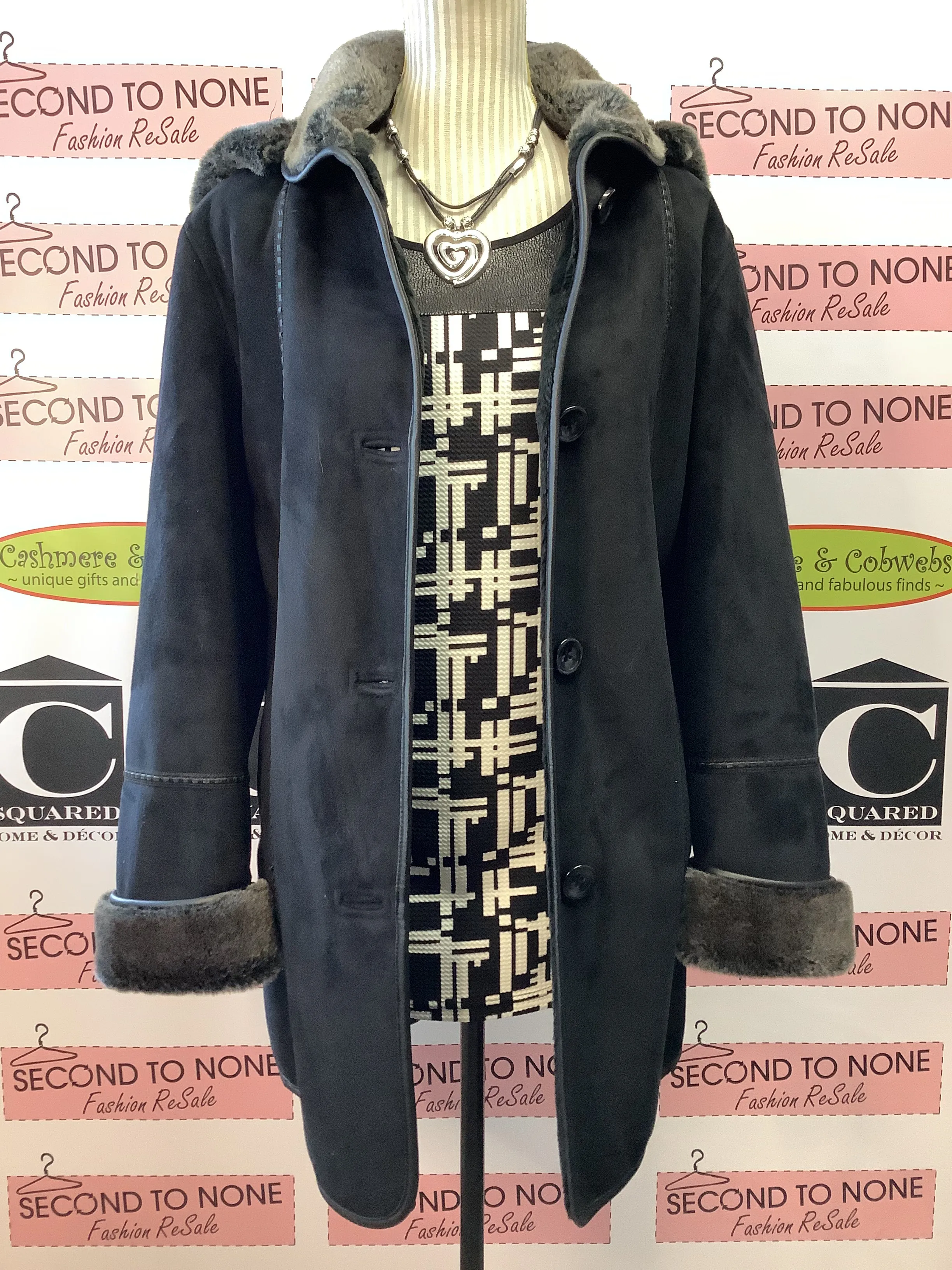 Black & White Faux Leather Top (Size S)