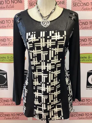 Black & White Faux Leather Top (Size S)