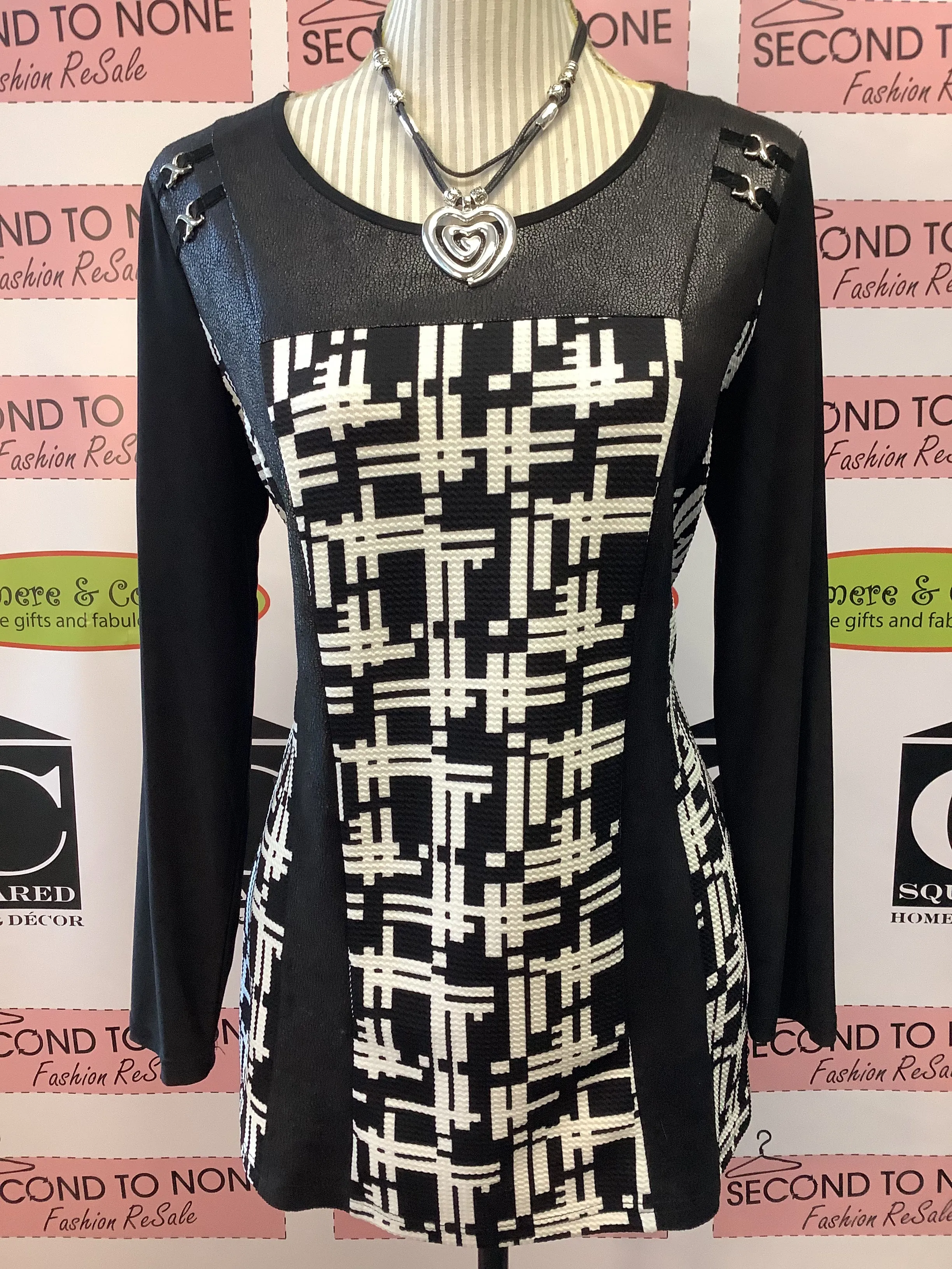 Black & White Faux Leather Top (Size S)