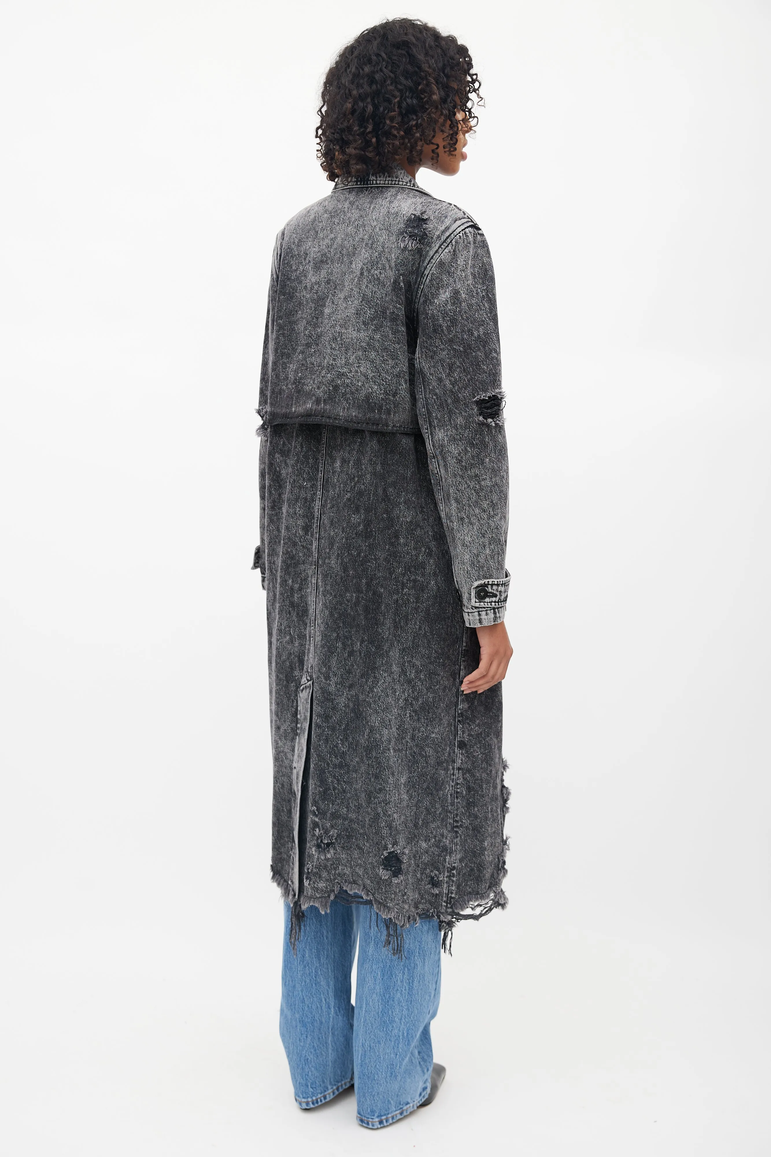 Black Distressed Double Breasted Trench Coat