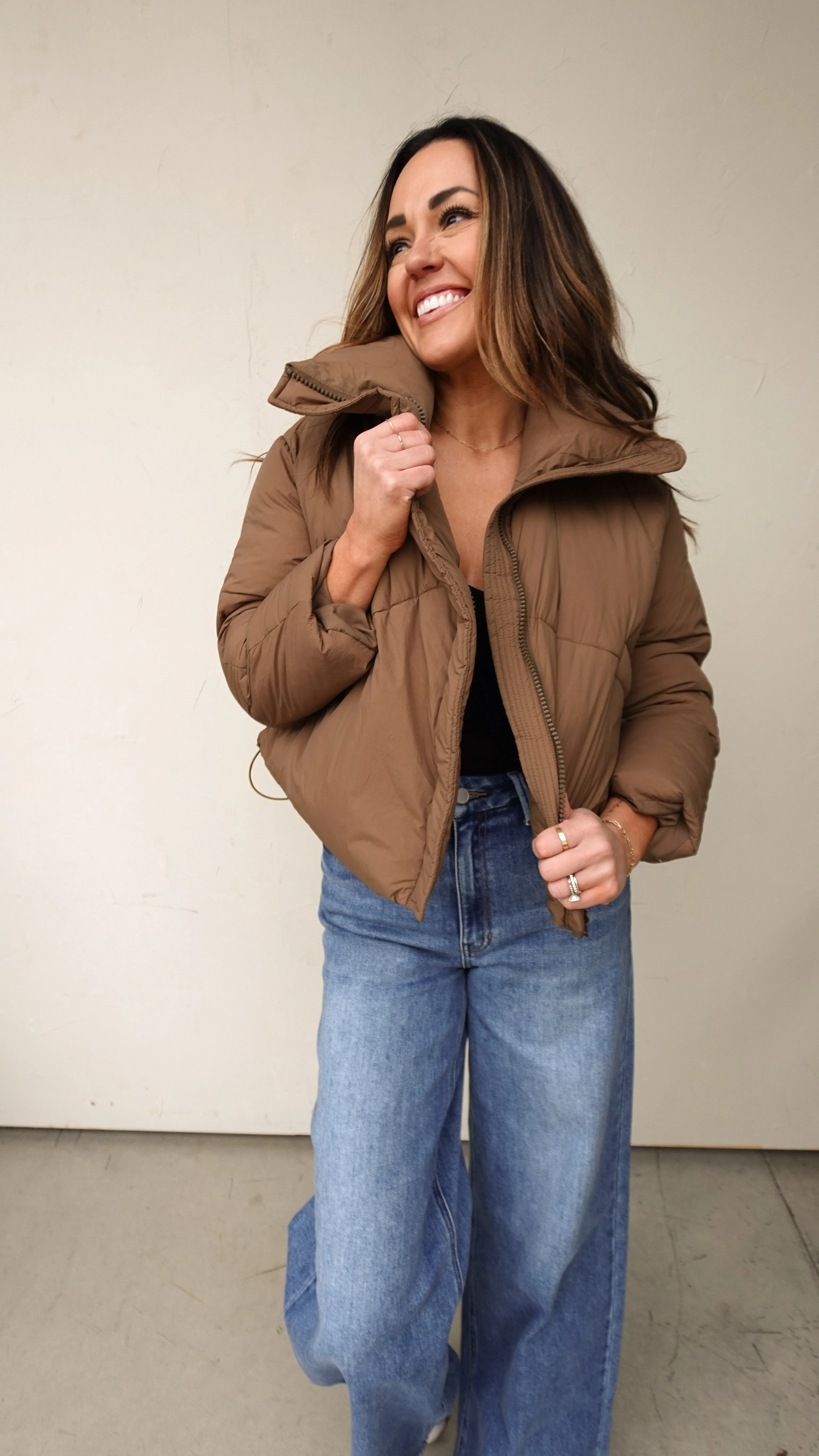 Brown High Neck Puffer Jacket