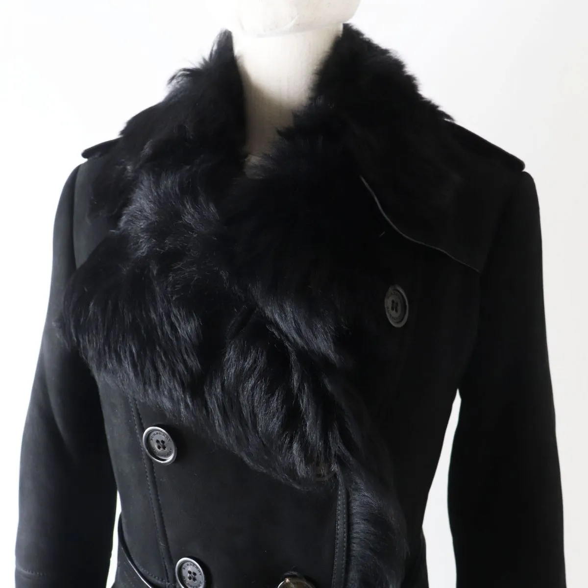 Burberry Shearling Trench Coat Black 36