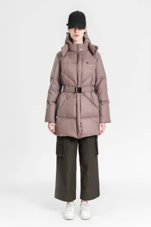 CHESTNUT BROWN MID-LENGTH DOWN COAT