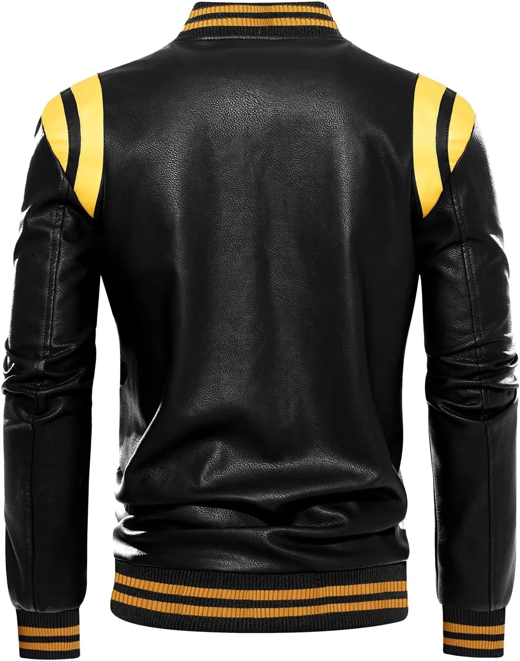 chouyatou Men's Casual Color-Block Patches Full Zip Fleece Lined Pu Leather Varsity Bomber Jacket