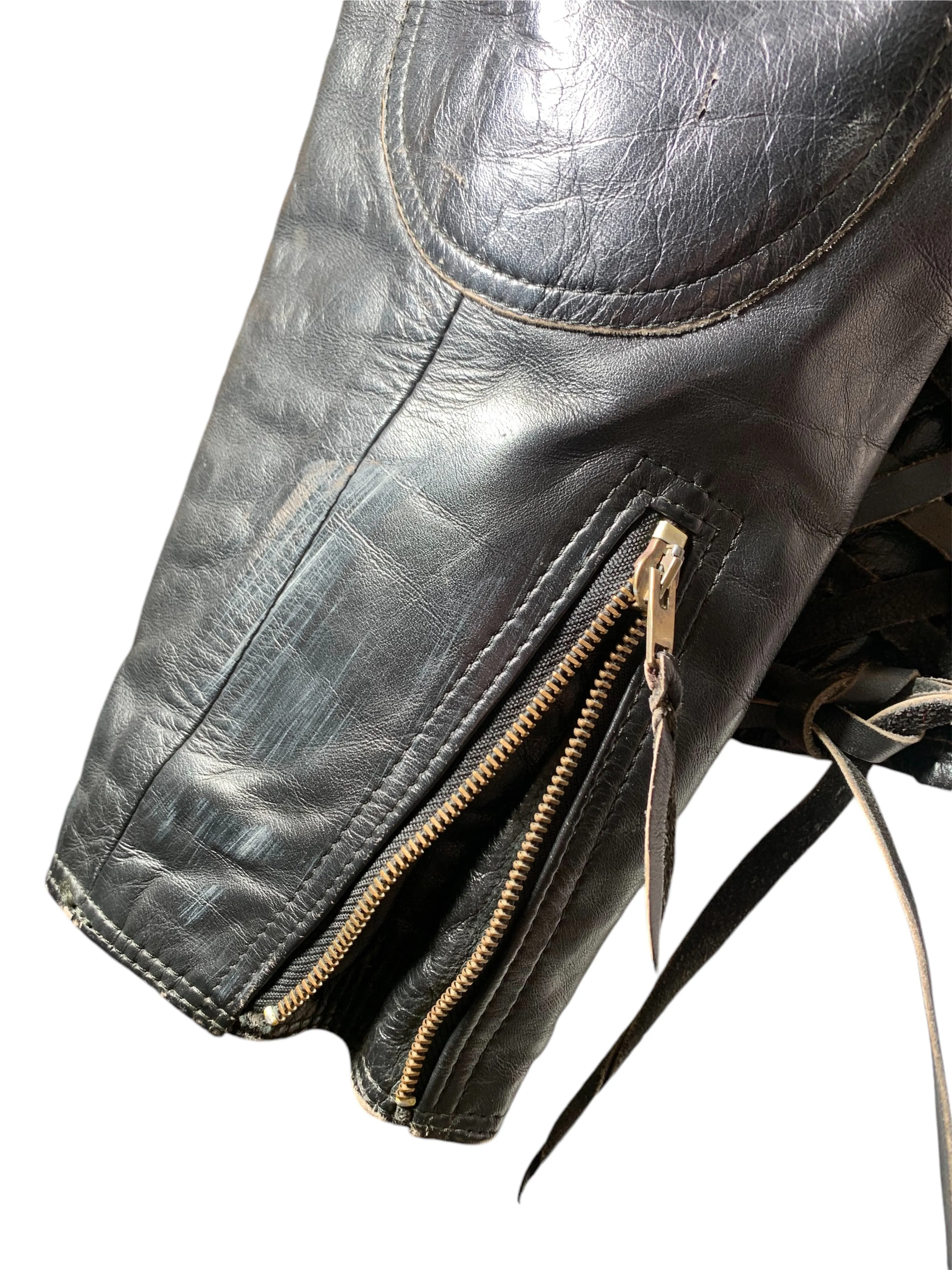 Classic 1960s Black Leather Café Racer Motorcycle Jacket with Denim Lining