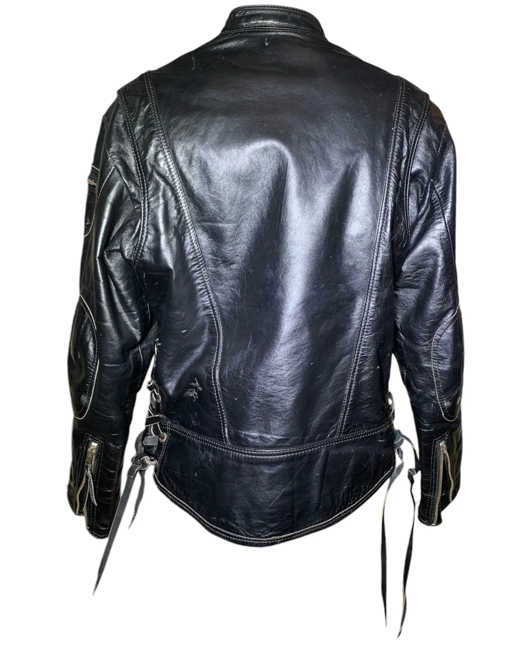 Classic 1960s Black Leather Café Racer Motorcycle Jacket with Denim Lining