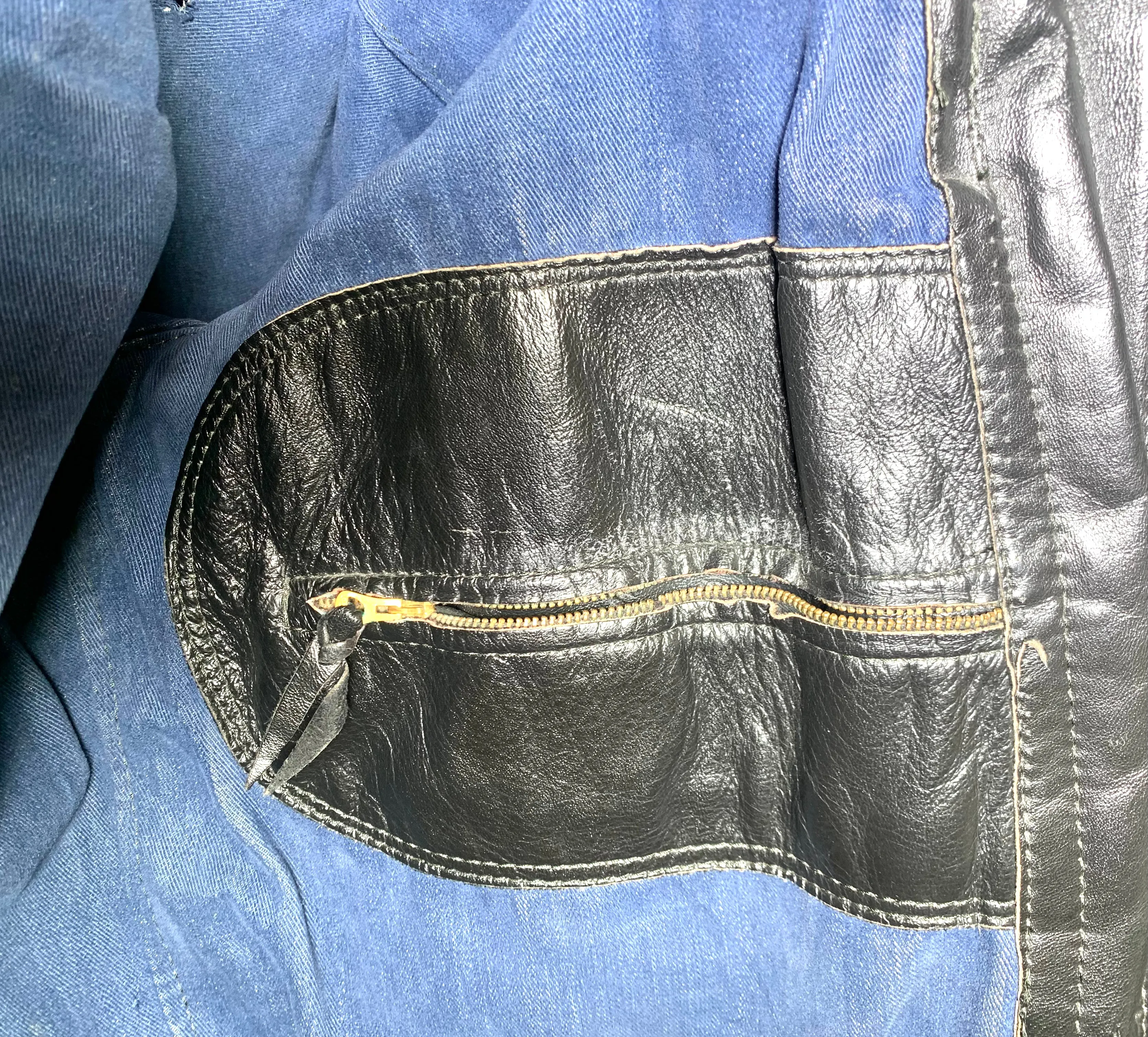 Classic 1960s Black Leather Café Racer Motorcycle Jacket with Denim Lining