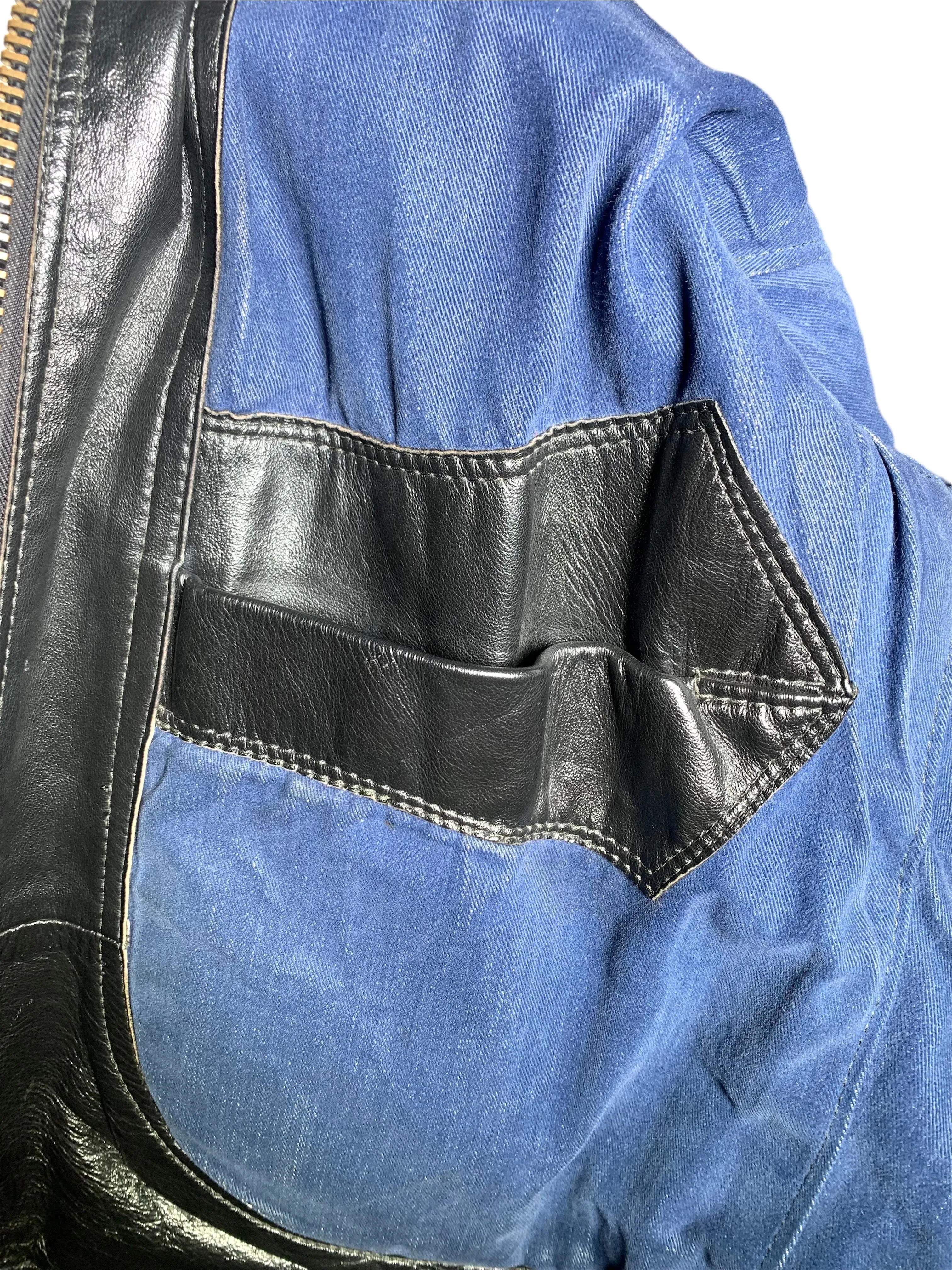Classic 1960s Black Leather Café Racer Motorcycle Jacket with Denim Lining