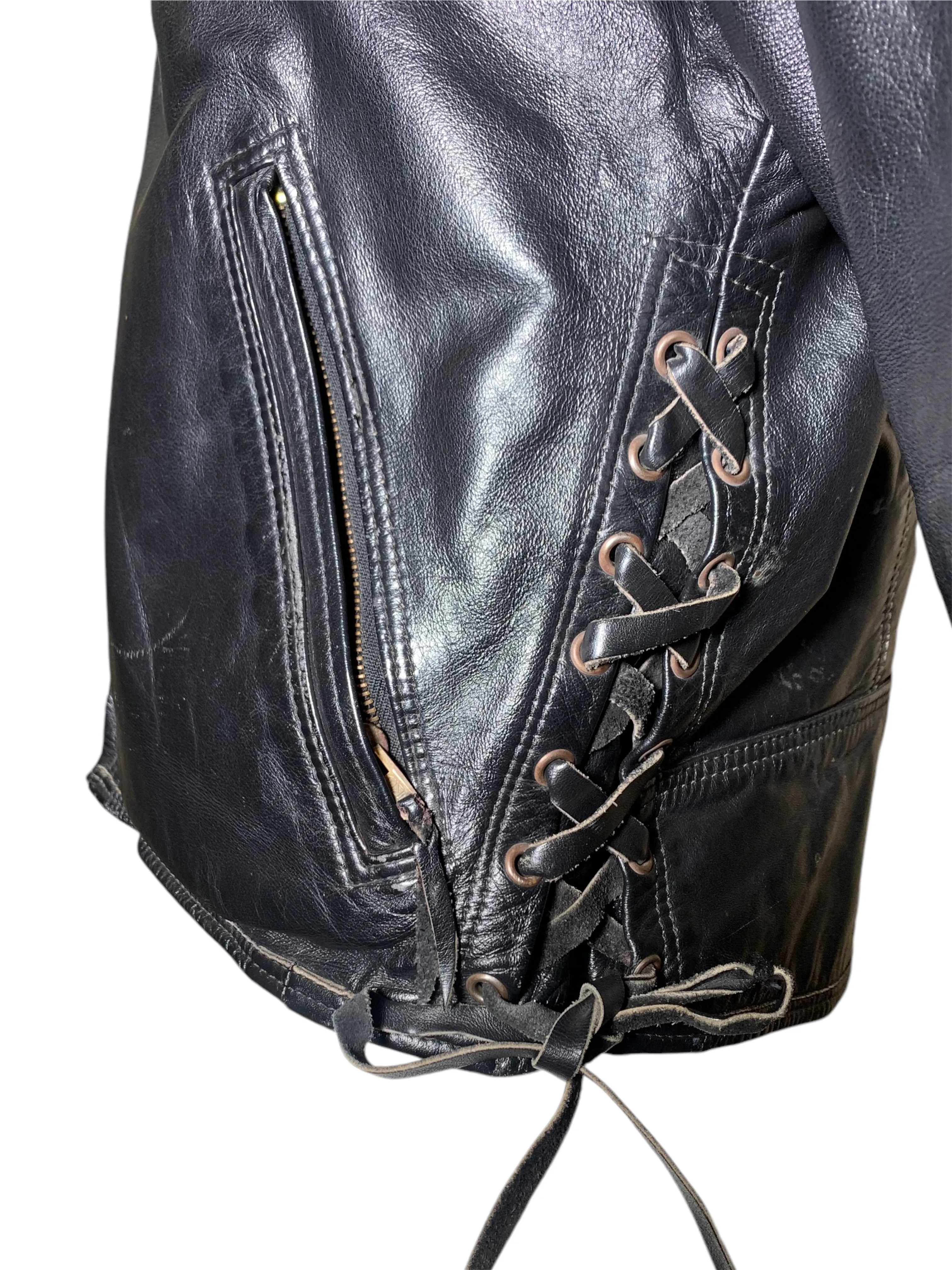 Classic 1960s Black Leather Café Racer Motorcycle Jacket with Denim Lining