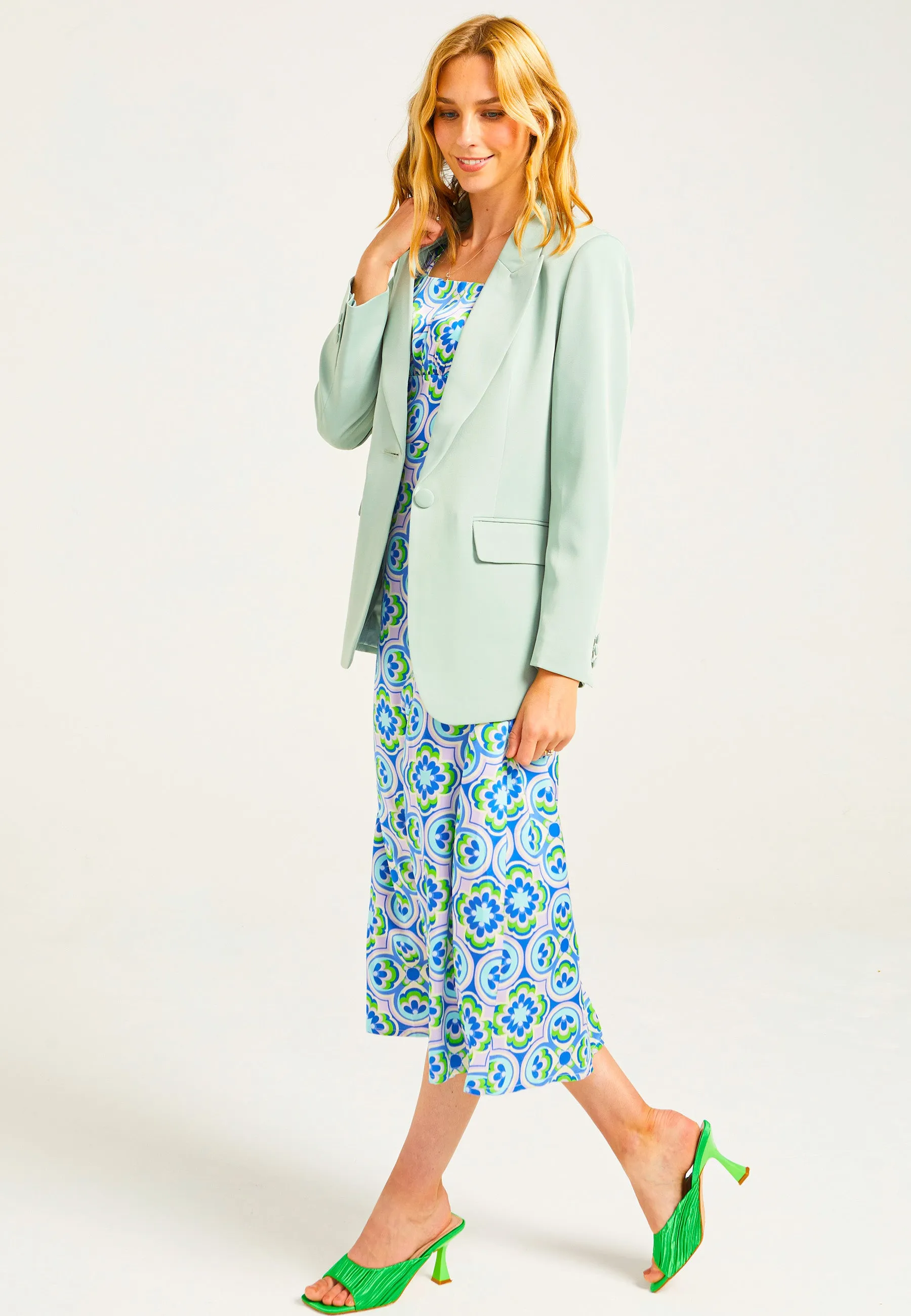 Classic Blazer with Pockets in Sage Green