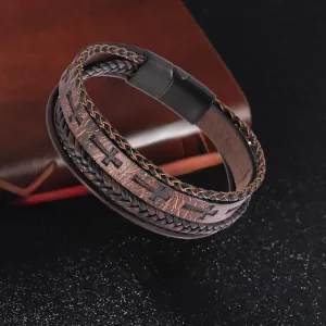 Cross Bracelet for Man,Men's Black/Brown Leather Cross Bracelet with Stainless Steel Buckle, Multi-Layer Woven Faith t, Religious Wristband