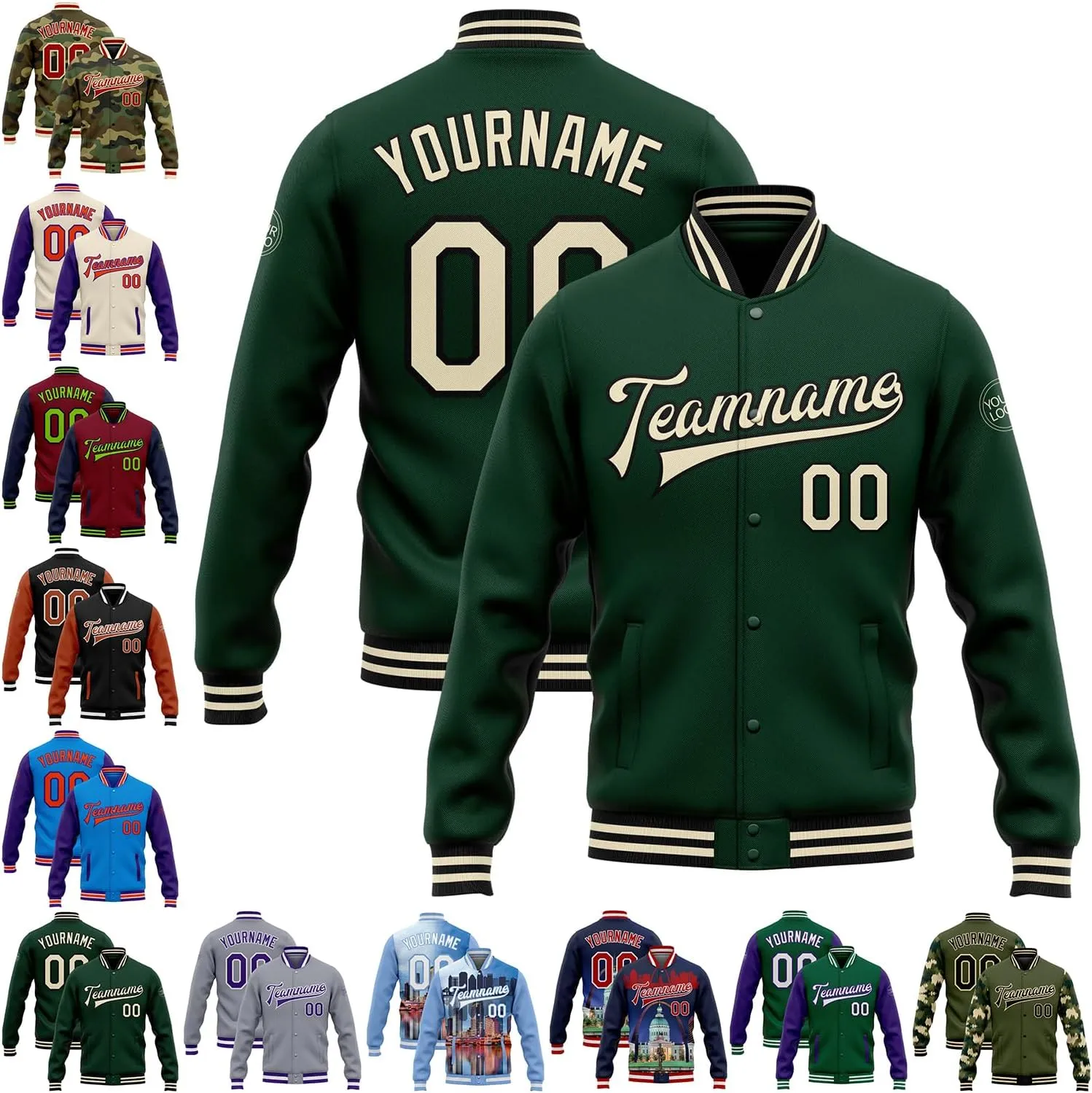 Custom Name Team Name Number Light Blue White Tampa Florida City Edition 3D Bomber Full-Snap Jacket