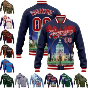 Custom Name Team Name Number Light Blue White Tampa Florida City Edition 3D Bomber Full-Snap Jacket