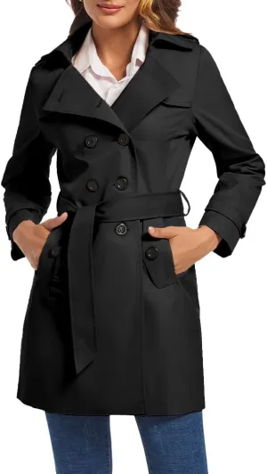 FARVALUE Women's Double Breasted Trench Coat Water Resistant Windbreaker Classic Belted Lapel Overcoat