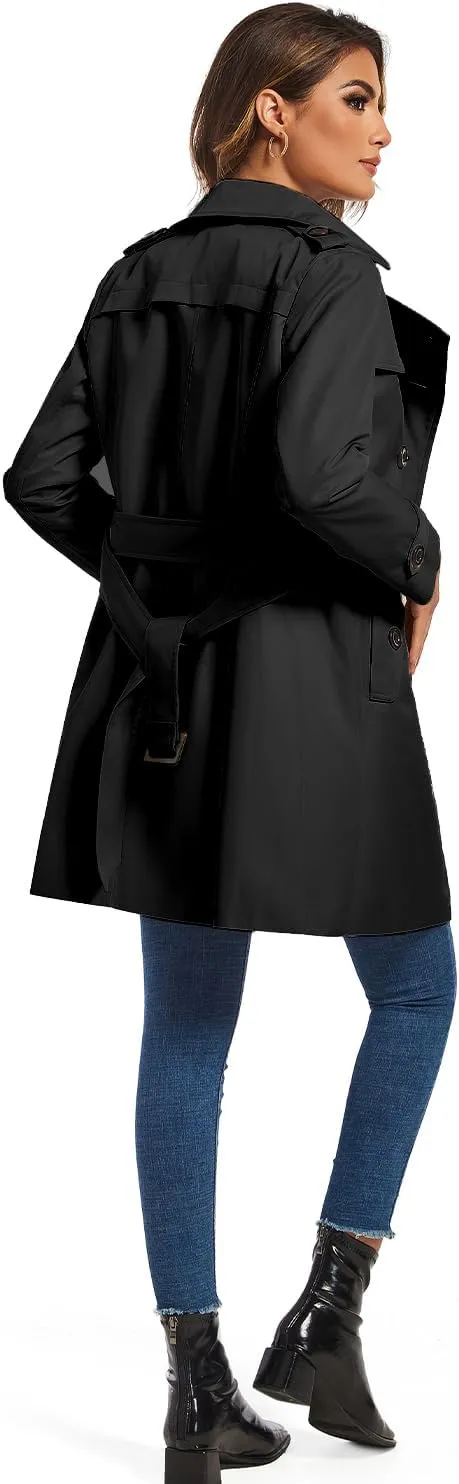 FARVALUE Women's Double Breasted Trench Coat Water Resistant Windbreaker Classic Belted Lapel Overcoat