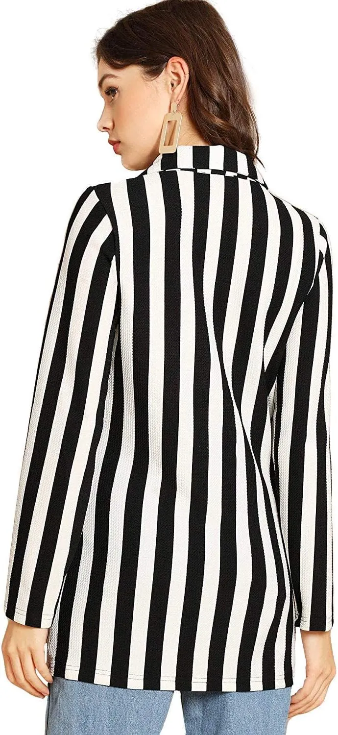 Floerns Women's Casual Work Office Open Front Striped Blazer