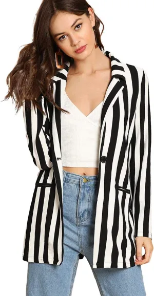 Floerns Women's Casual Work Office Open Front Striped Blazer
