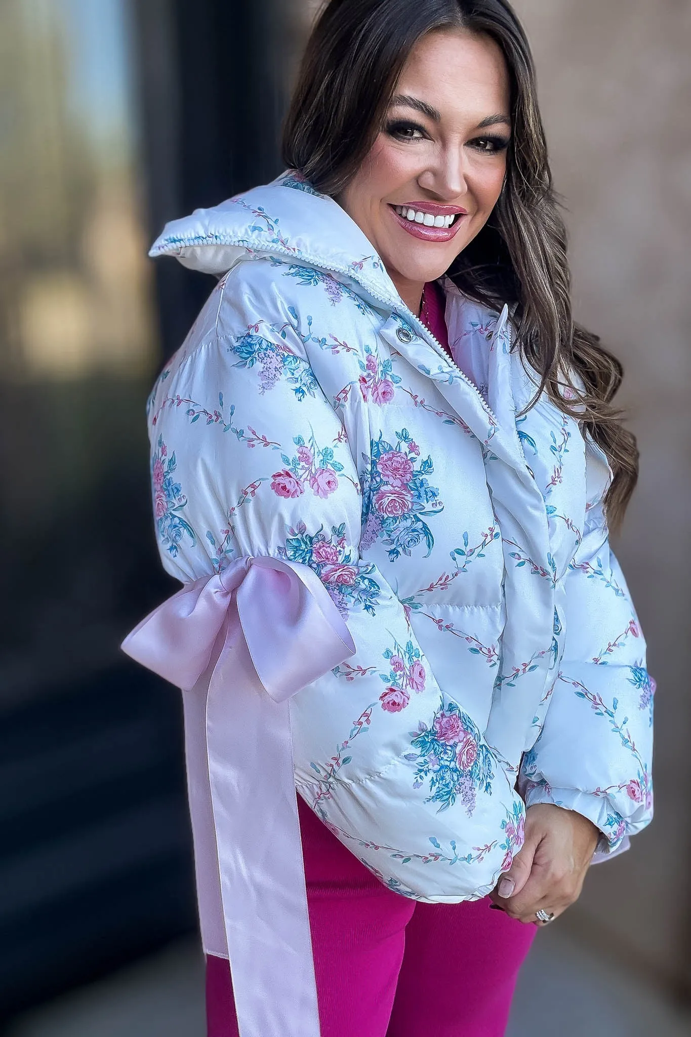 Floral Ivory Puffer Jacket