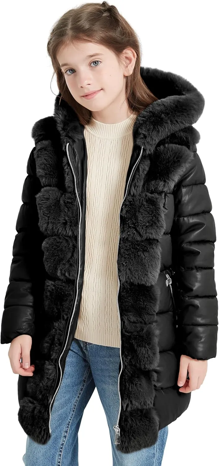 Giolshon Winter Girls Thickened Puffer coat shining Padded jacket Kids Ski Snow Outwear with Faux Fur Collar 7695