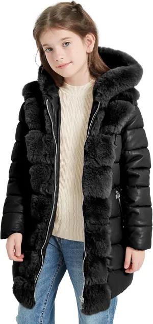 Giolshon Winter Girls Thickened Puffer coat shining Padded jacket Kids Ski Snow Outwear with Faux Fur Collar 7695