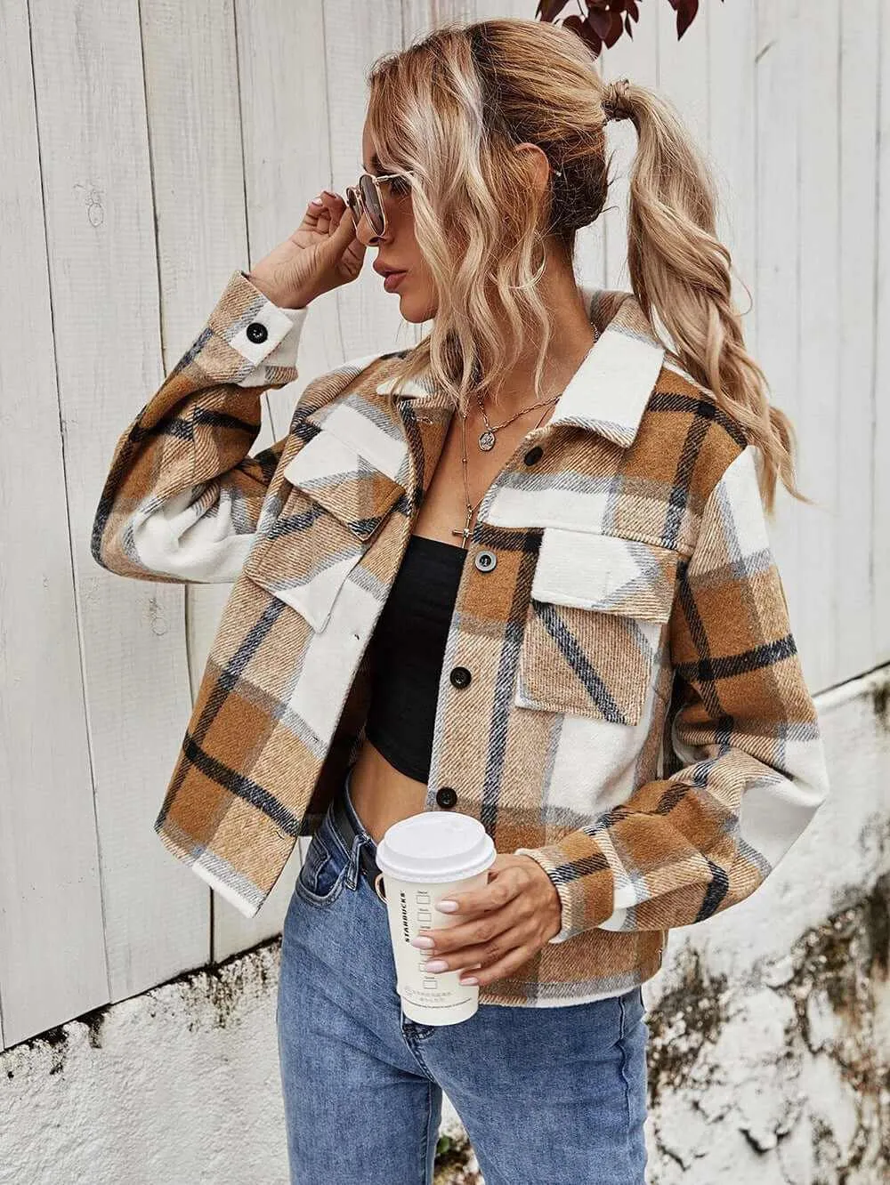 Glow Chic's Short Plaid Woolen Coat