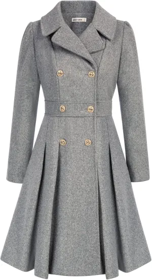 GRACE KARIN 2024 Women's Fashion Trench Coat Notch Lapel Double Breasted Thick A Line Pea Coats Jacket with Pockets(S-2XL)