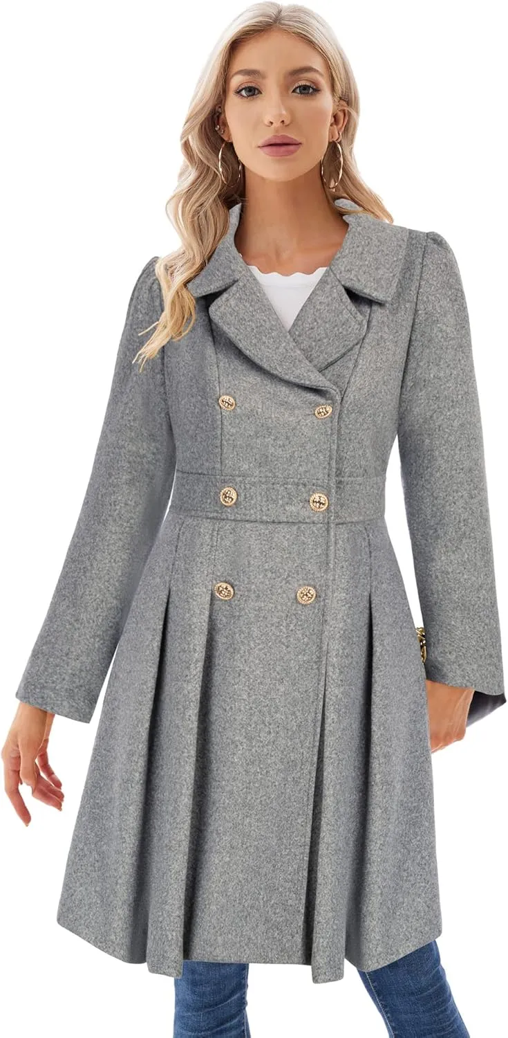 GRACE KARIN 2024 Women's Fashion Trench Coat Notch Lapel Double Breasted Thick A Line Pea Coats Jacket with Pockets(S-2XL)