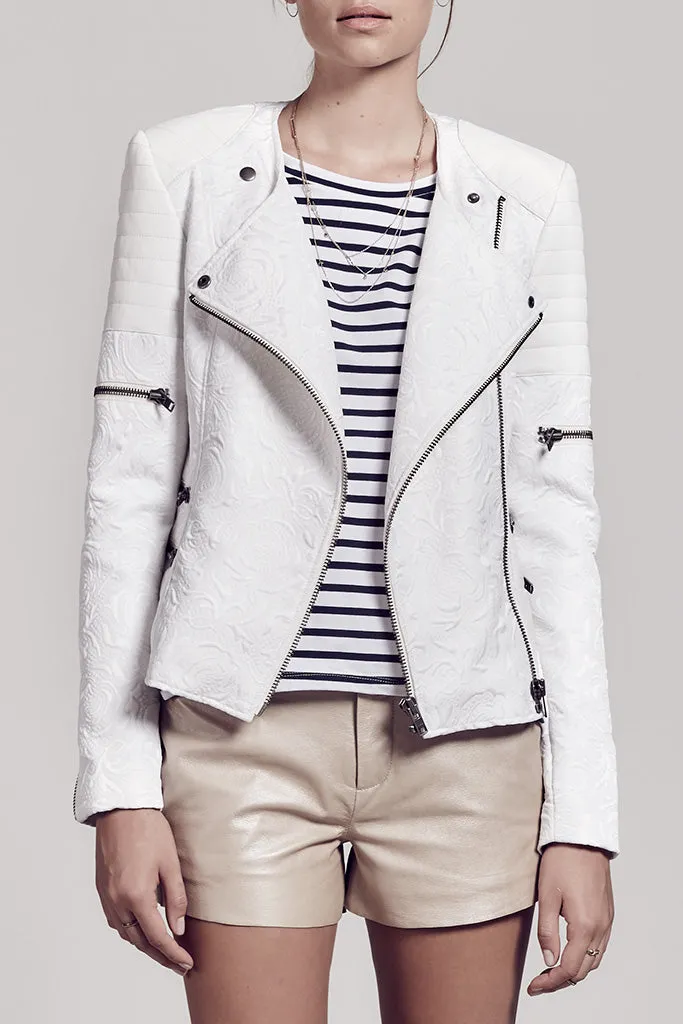 Greenwich St Motor Jacket Blanc Jacquard & Leather - SAMPLE