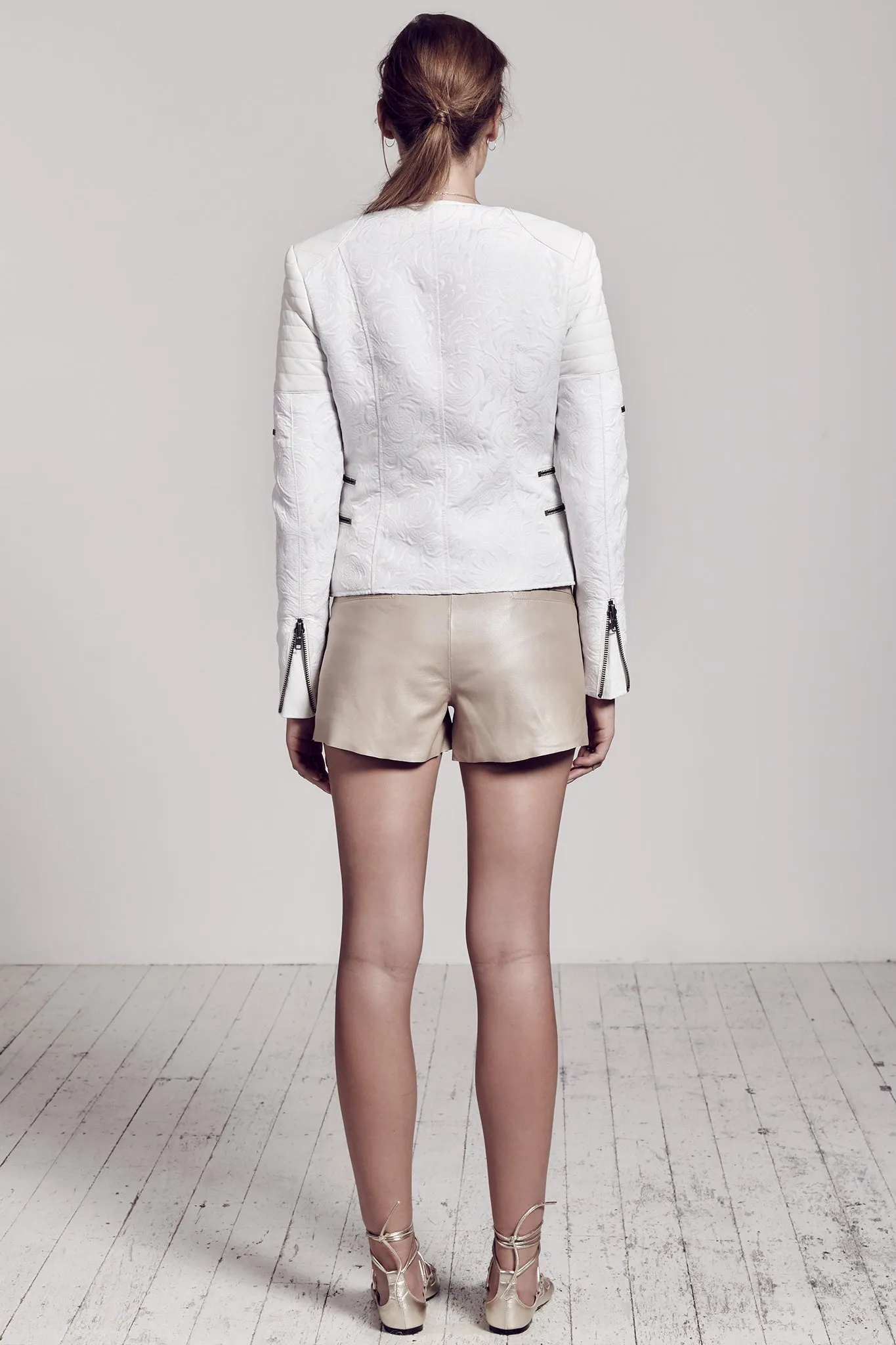 Greenwich St Motor Jacket Blanc Jacquard & Leather - SAMPLE
