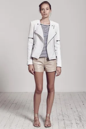 Greenwich St Motor Jacket Blanc Jacquard & Leather - SAMPLE