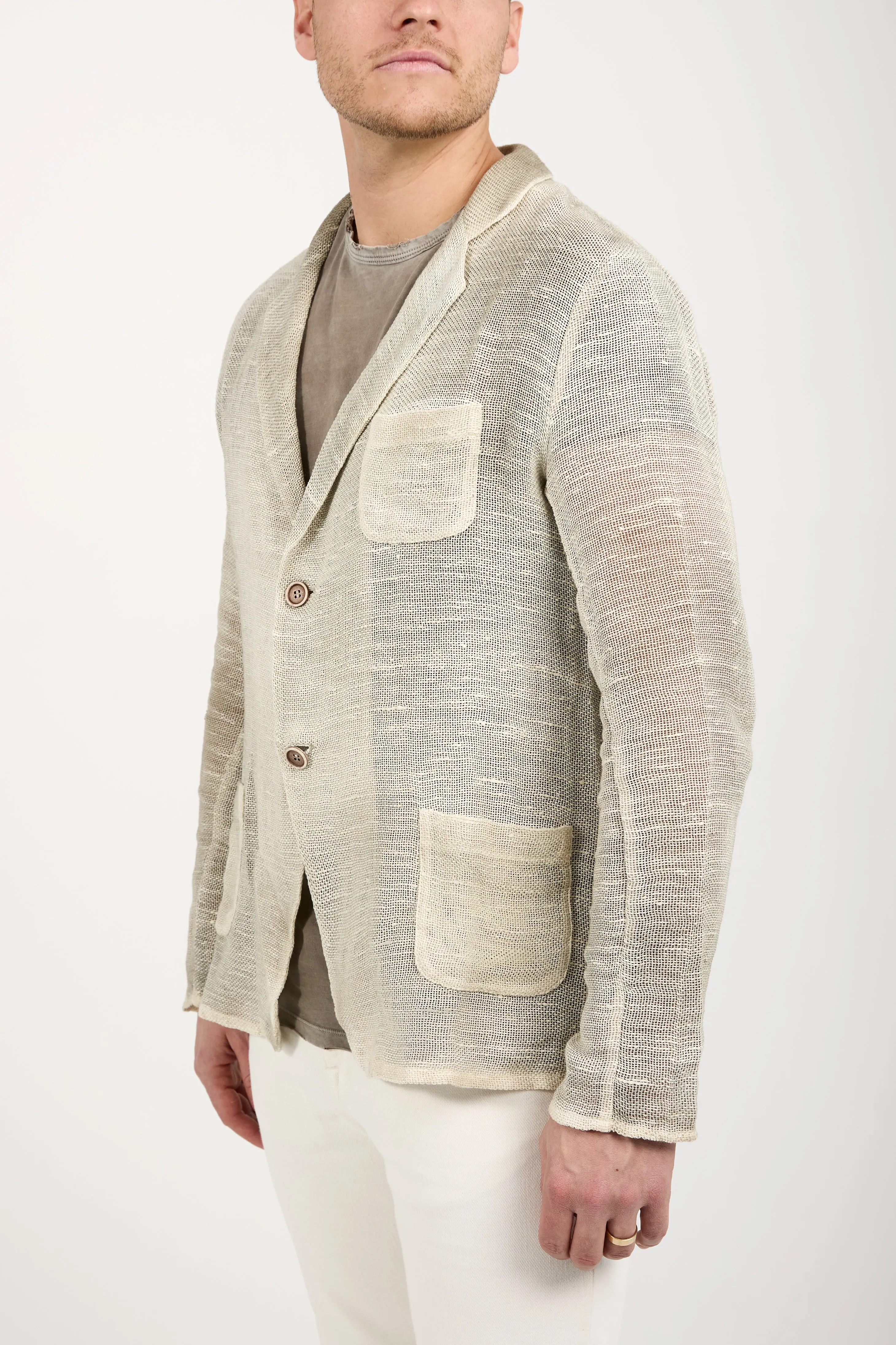 Hand-Painted Net Fabric Blazer Jacket in Taupe