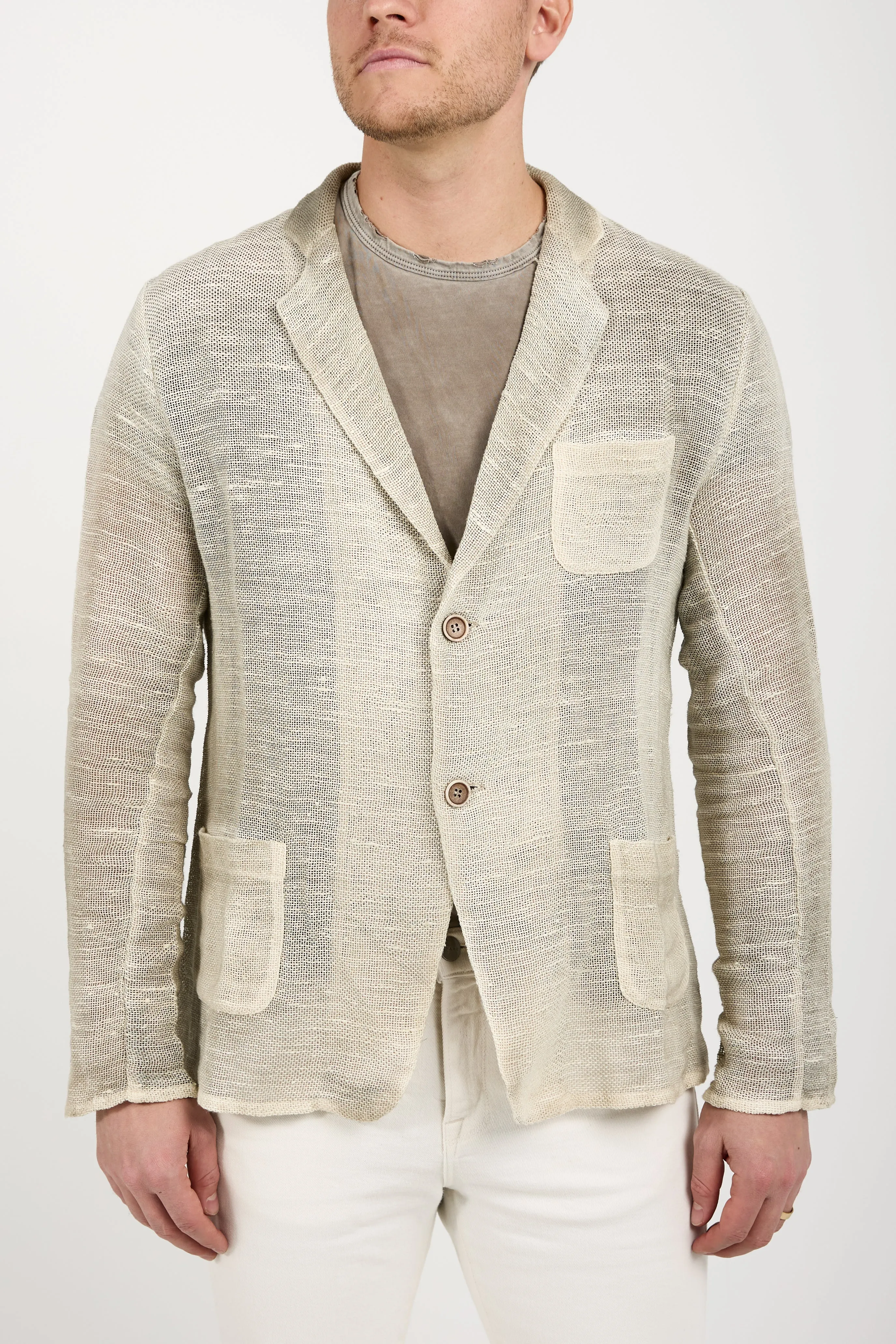 Hand-Painted Net Fabric Blazer Jacket in Taupe