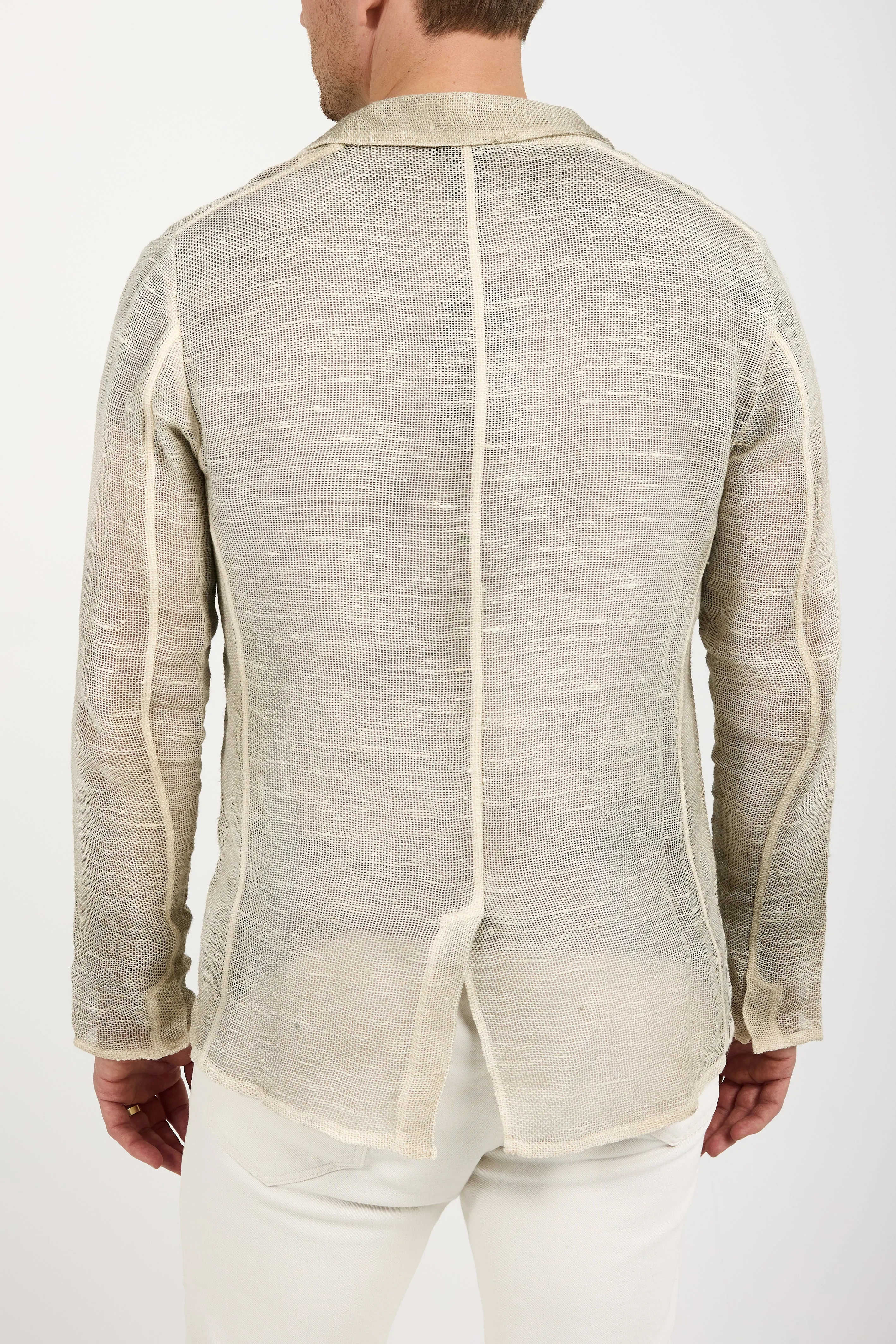 Hand-Painted Net Fabric Blazer Jacket in Taupe