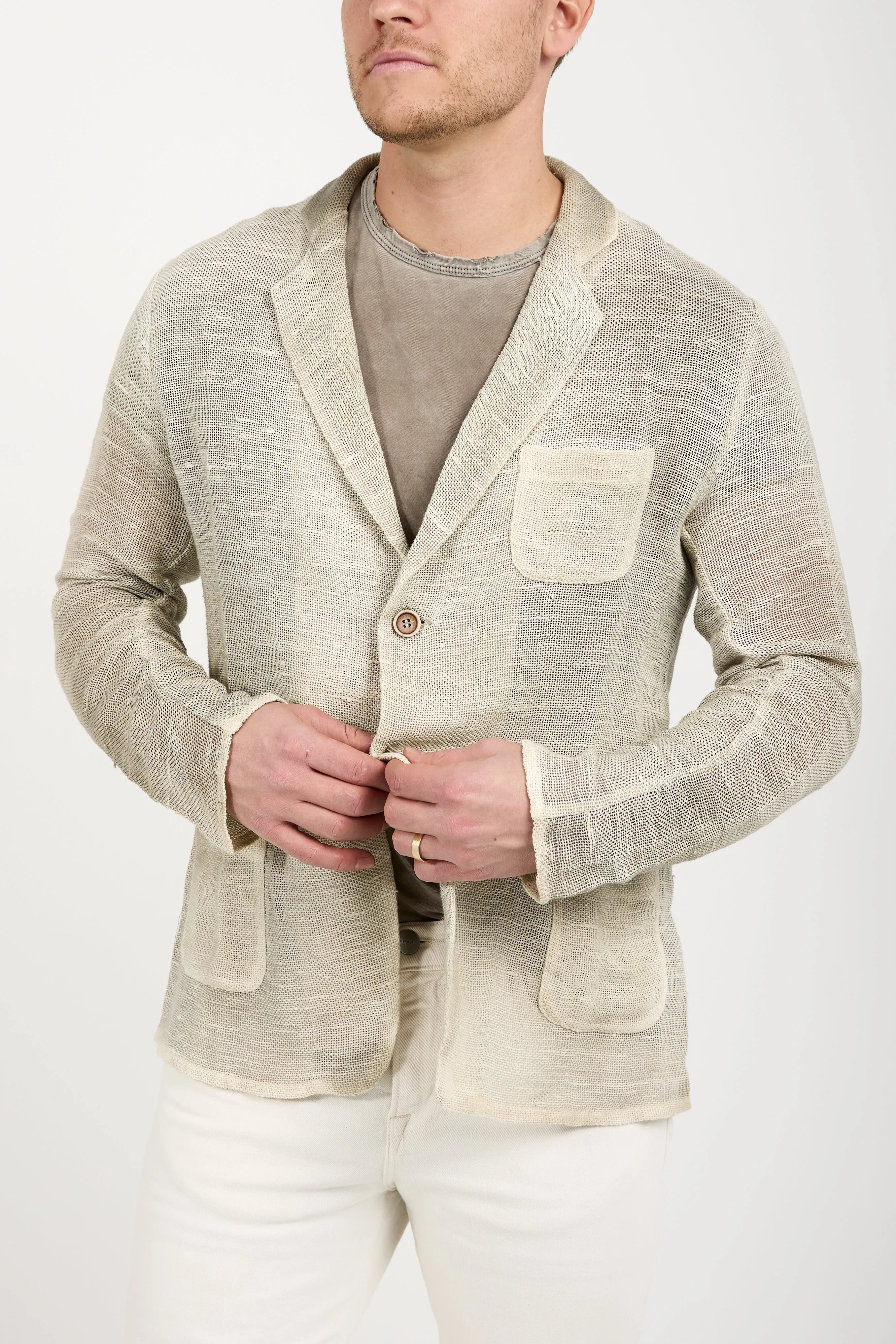 Hand-Painted Net Fabric Blazer Jacket in Taupe