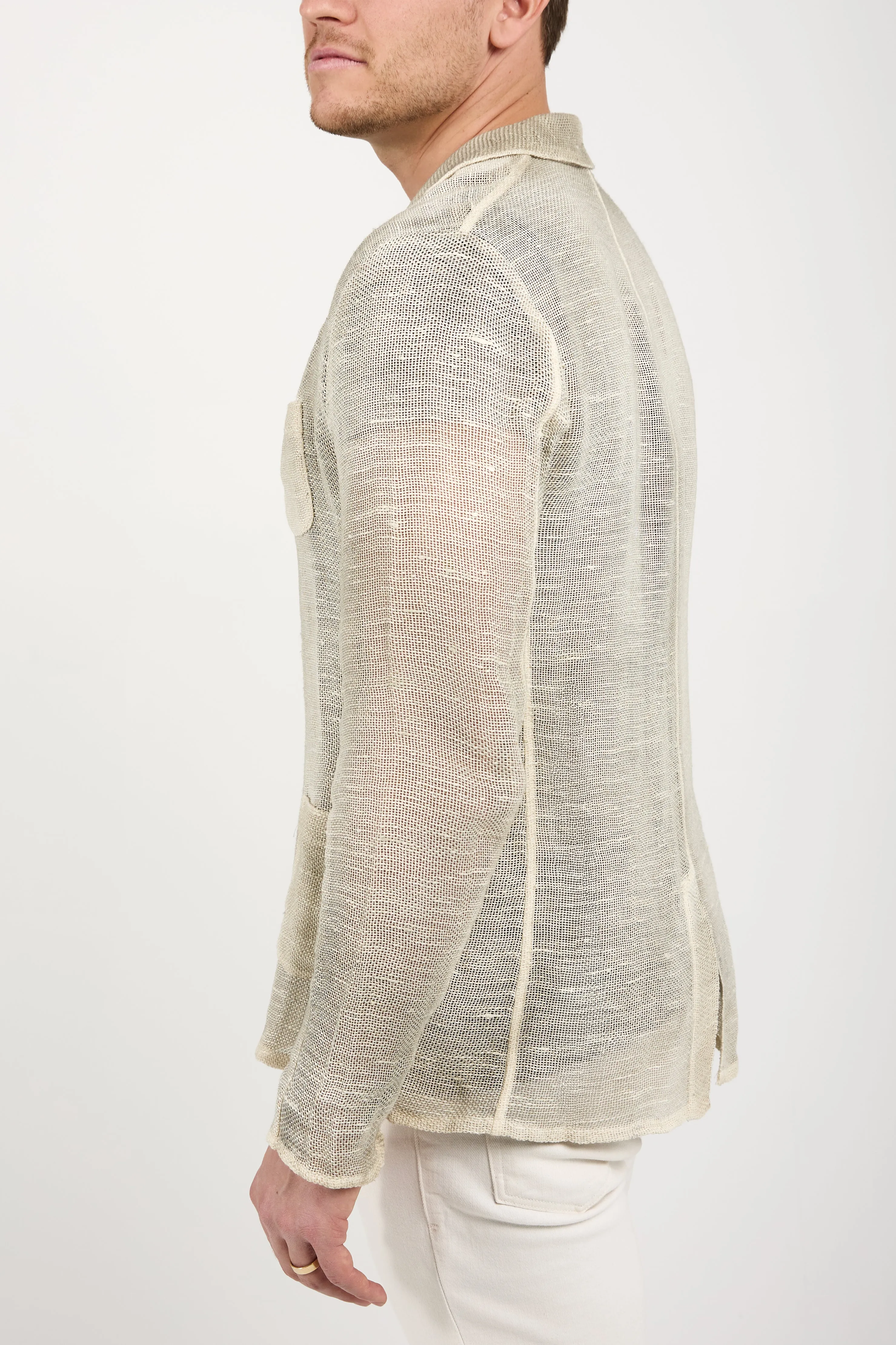 Hand-Painted Net Fabric Blazer Jacket in Taupe