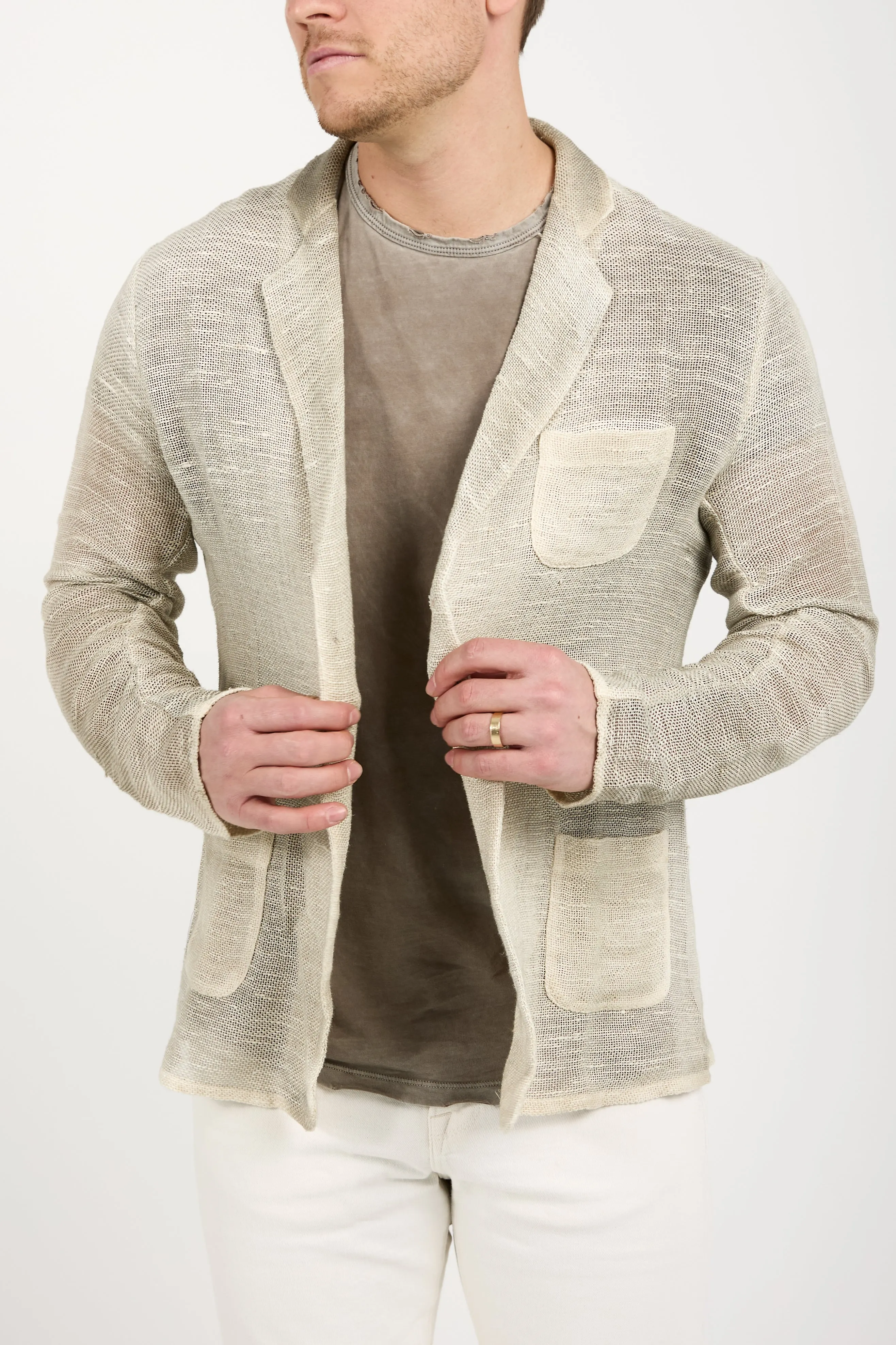 Hand-Painted Net Fabric Blazer Jacket in Taupe
