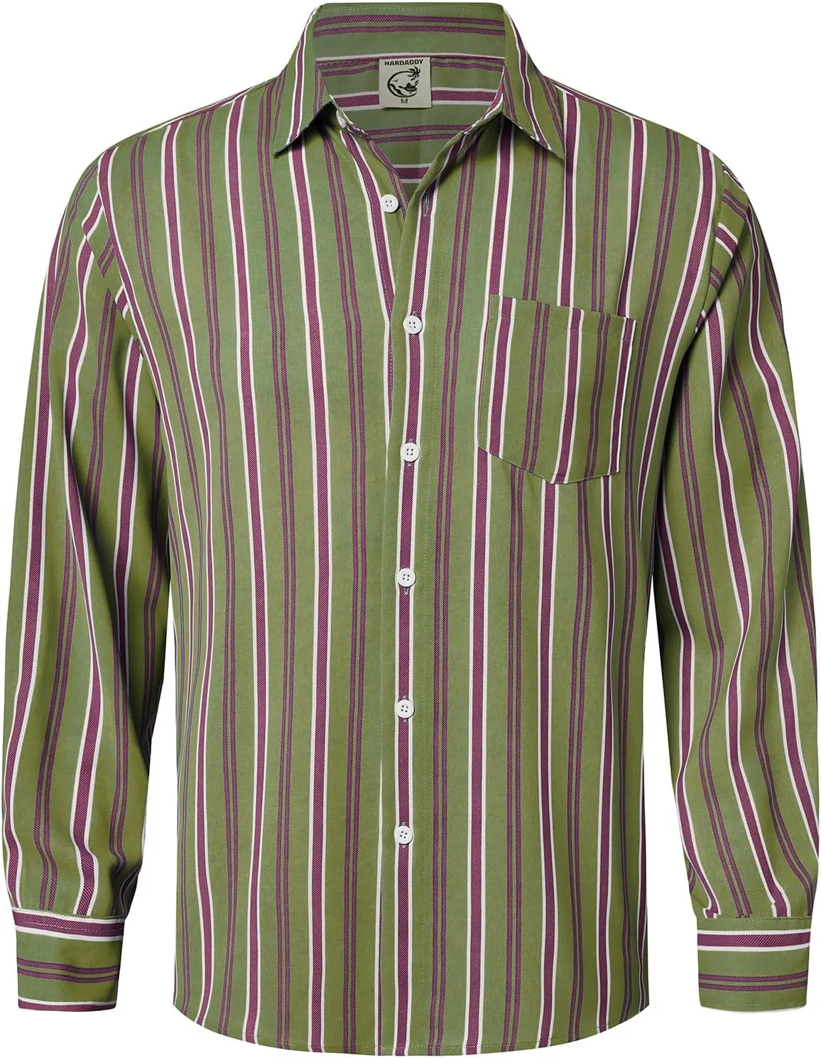 Hardaddy Men's Classic Color Contrast Striped Shirt Long Sleeve Casual Button Down Shirts Blouse