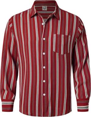 Hardaddy Men's Classic Color Contrast Striped Shirt Long Sleeve Casual Button Down Shirts Blouse