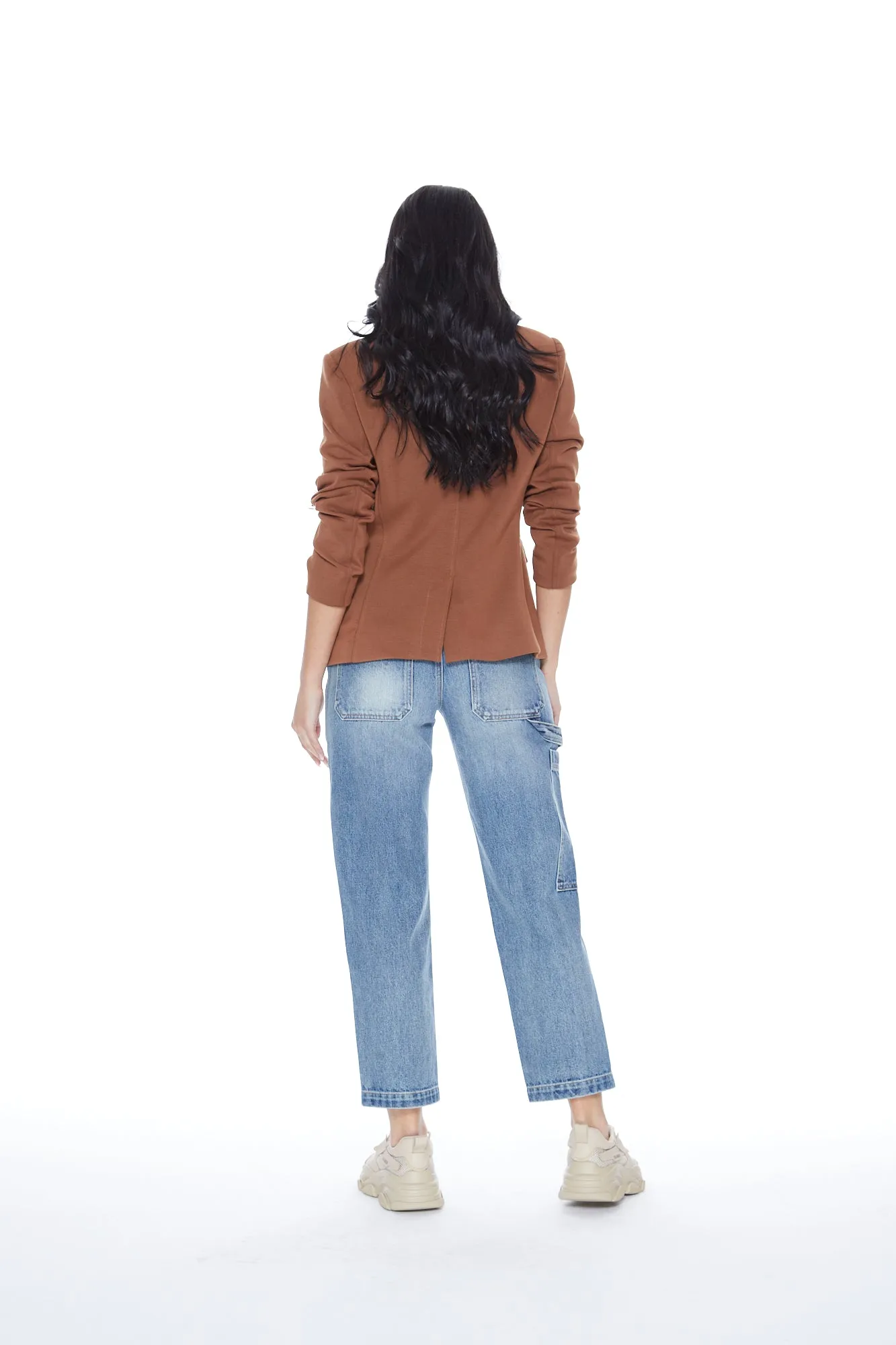 Helen Blazer in Toffee & Medium Blue Denim Insert