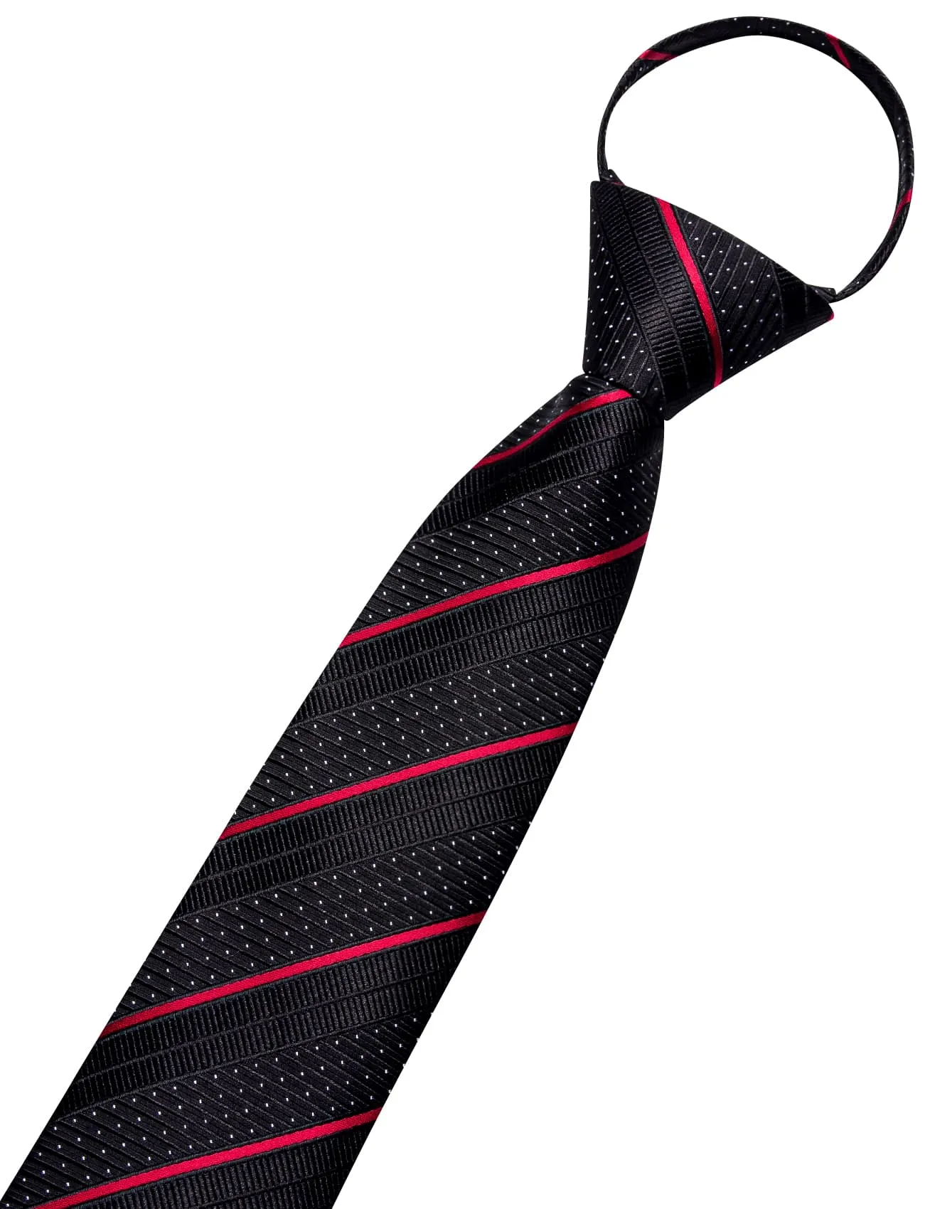 Hi-Tie Black Tie White Dots Red Stripes Men's Novelty Pre-Tied Tie Set