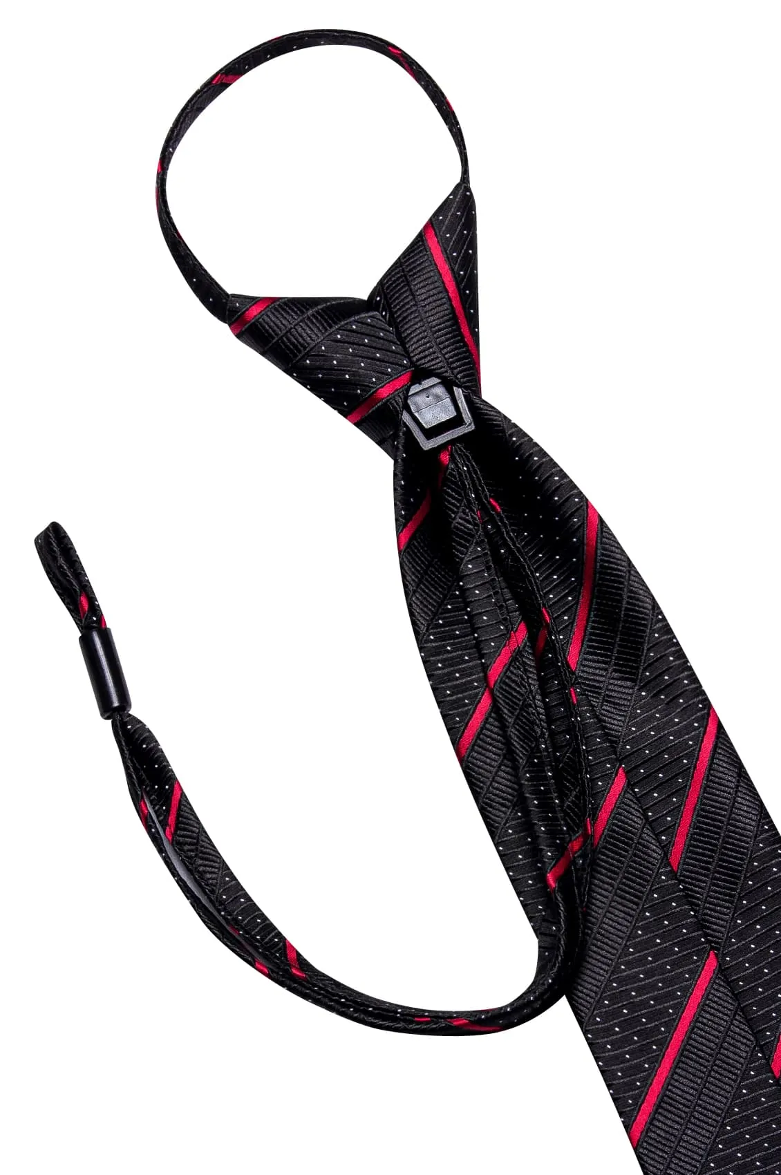 Hi-Tie Black Tie White Dots Red Stripes Men's Novelty Pre-Tied Tie Set