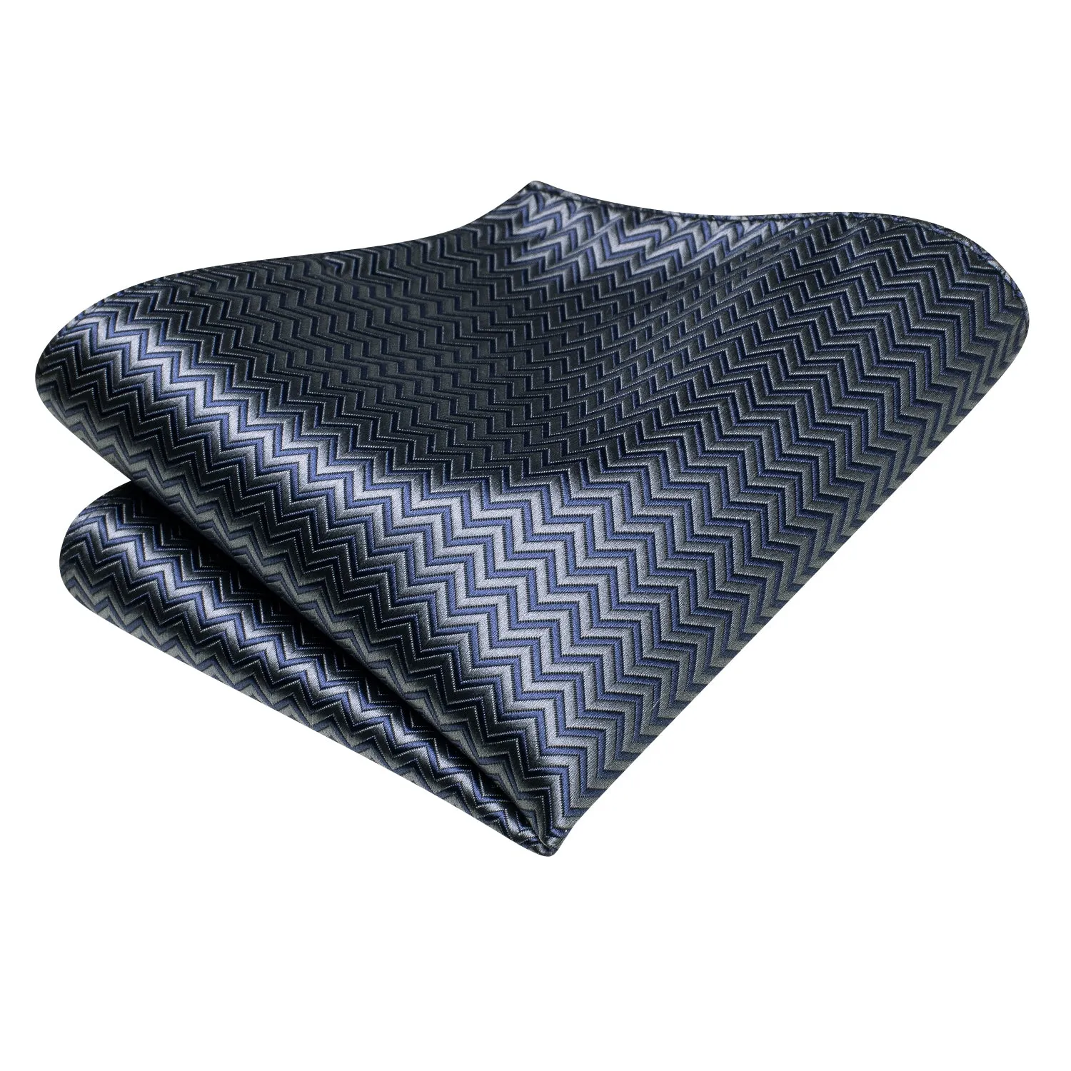 Hi-Tie Blue Grey Irregular Stripe Silk Tie Pocket Square Cufflinks Set